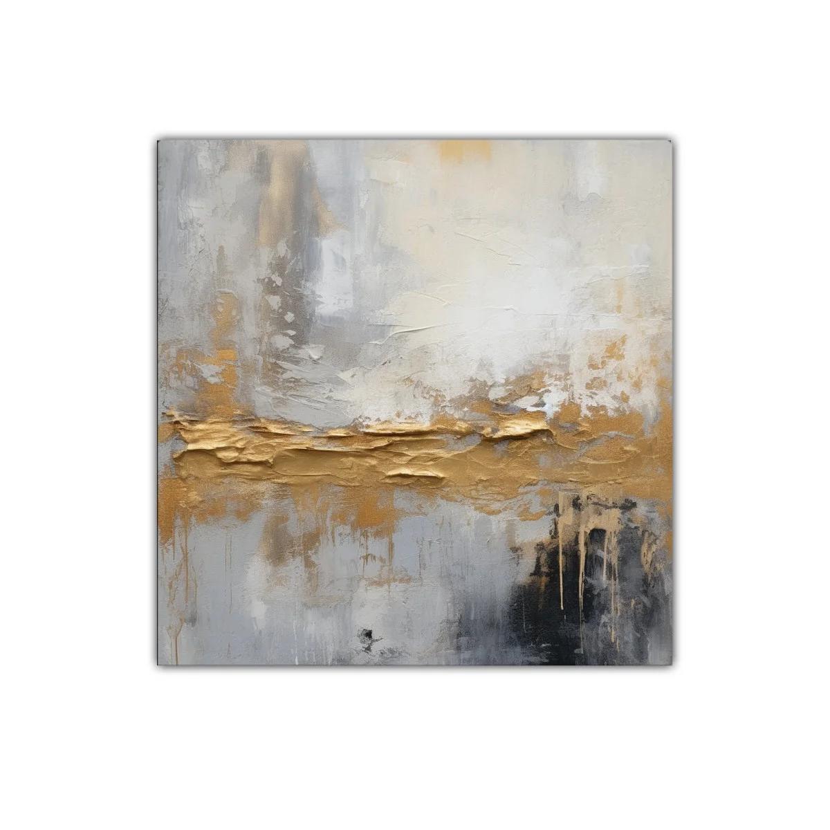 Cuadro abstracto con tonos dorados y grises modernos