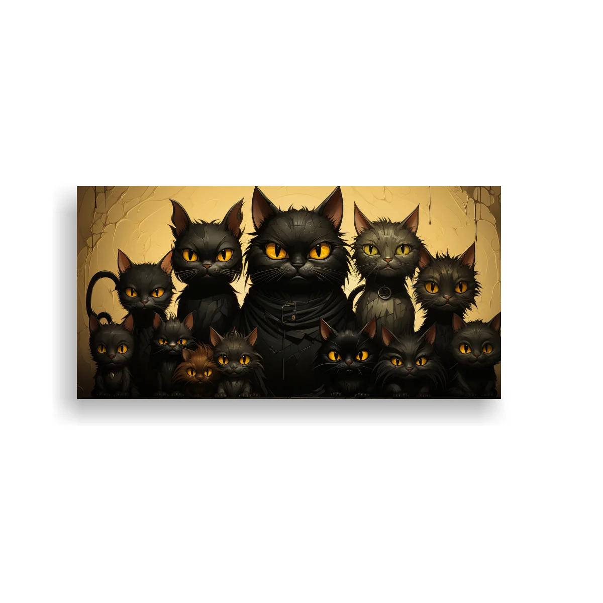Cuadro grupo de gatos negros con ojos amarillos