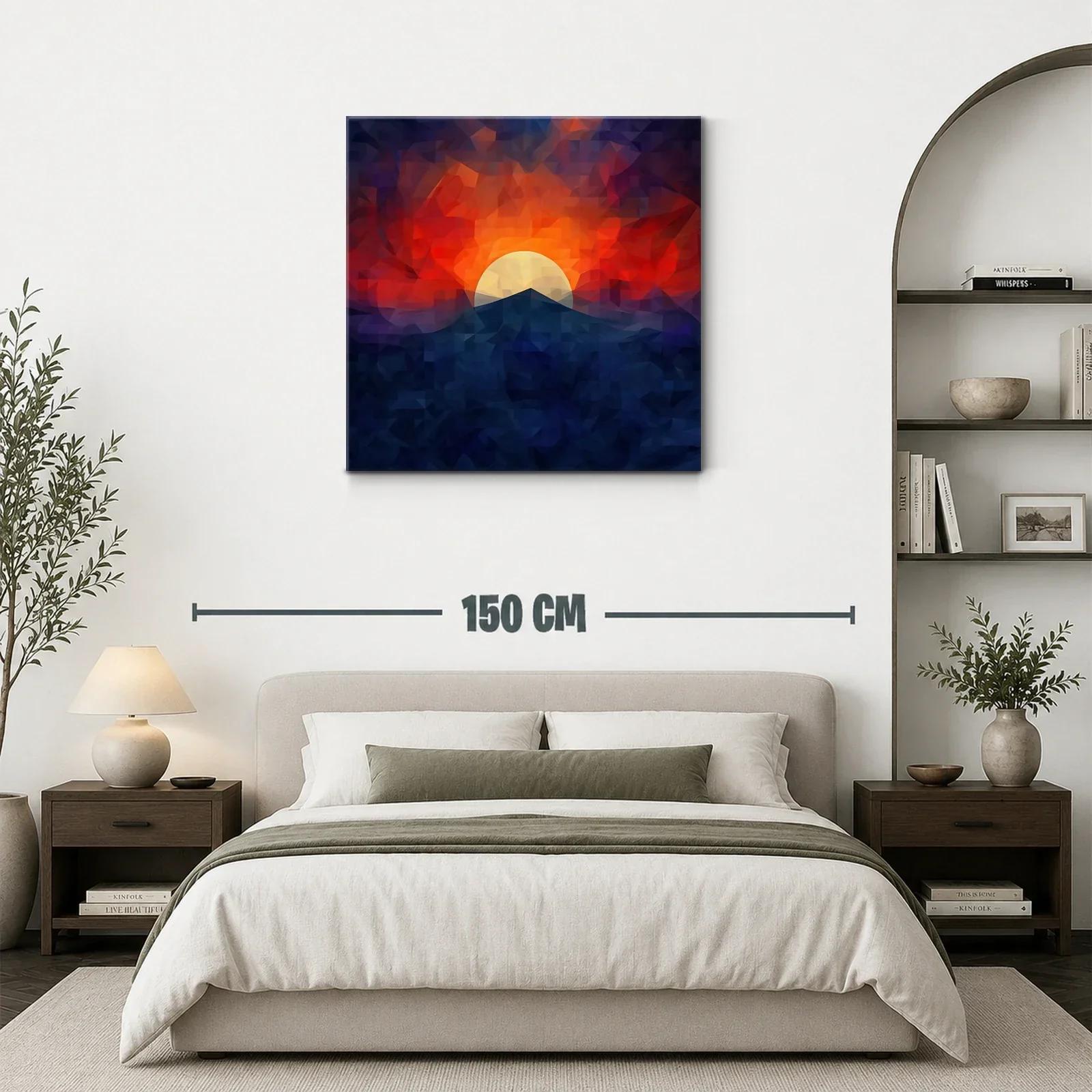 Atardecer geométrico con montaña y sol brillante — miniatura 3