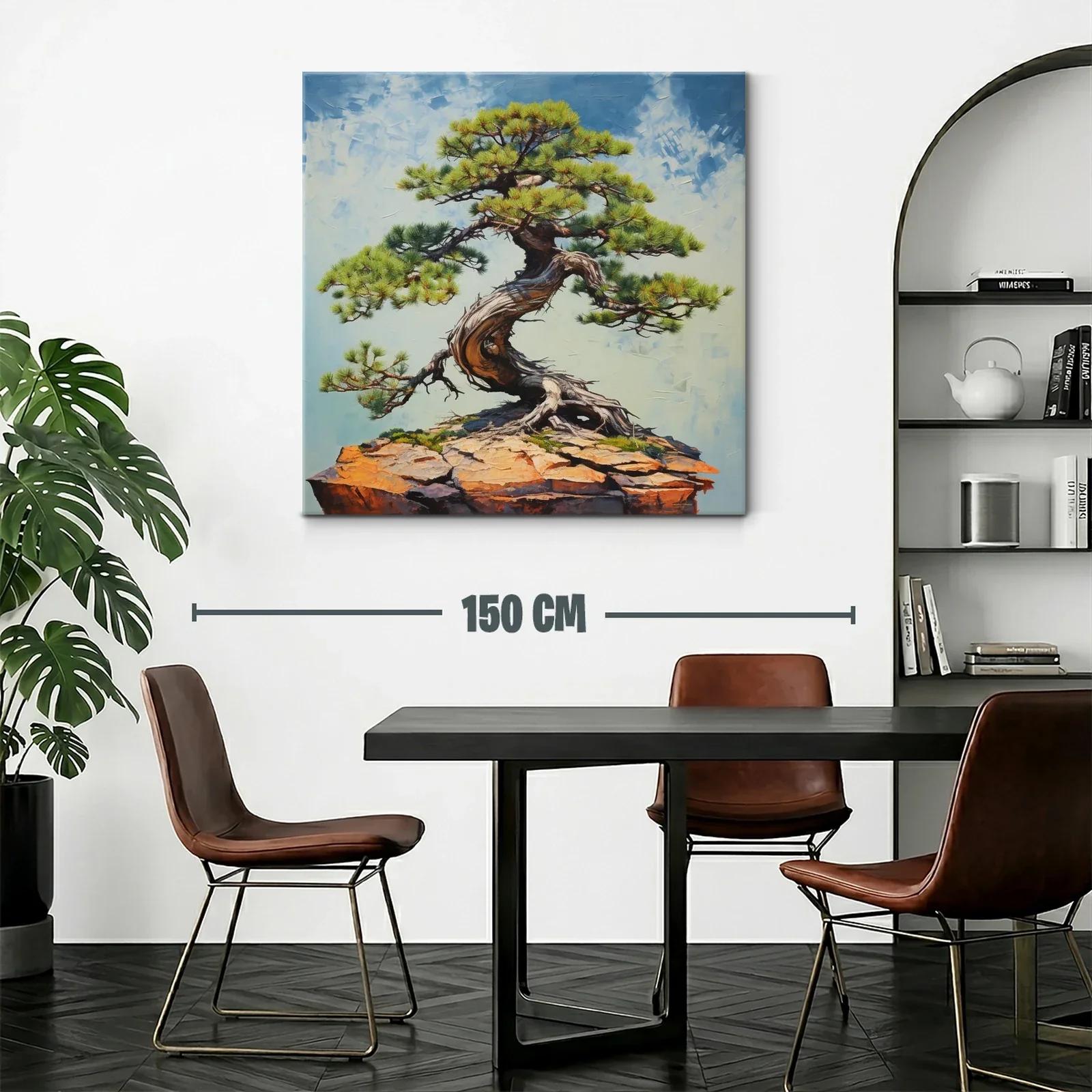 Cuadro con árbol bonsái en roca sobre fondo azul claro — miniatura 2