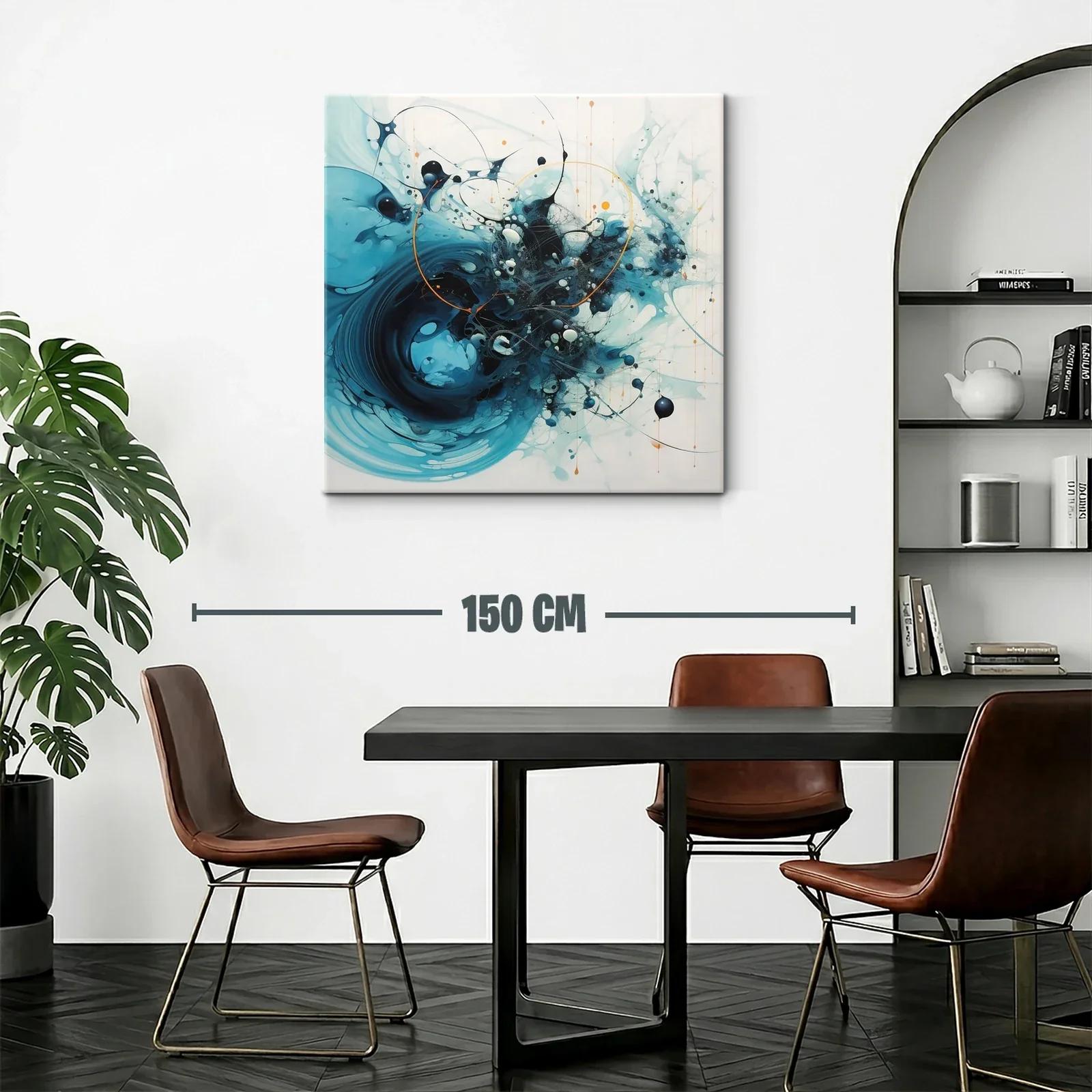 Cuadro abstracto con formas dinámicas en tonos azules y negros — miniatura 2