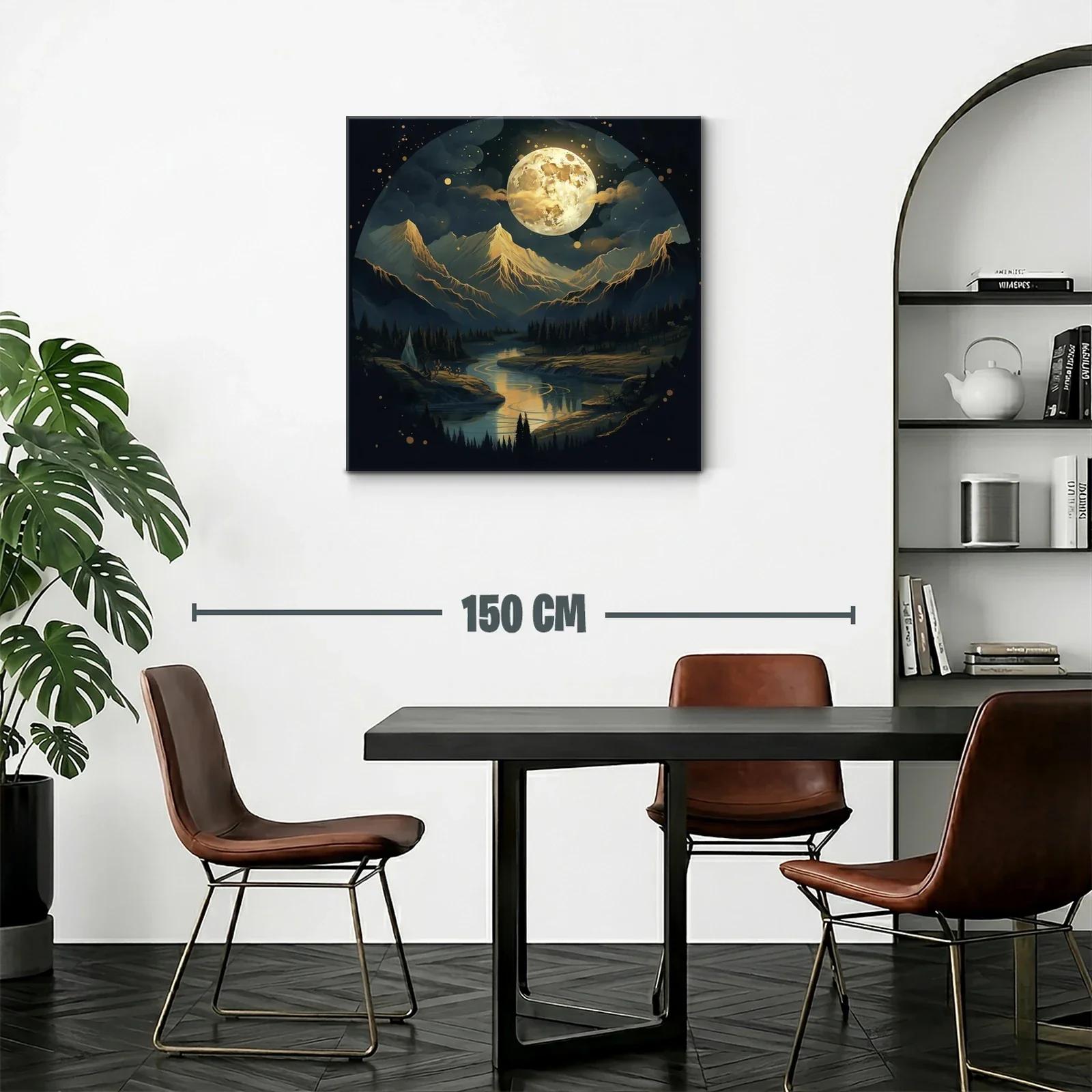 Noche mágica con luna llena sobre montañas doradas — miniatura 2