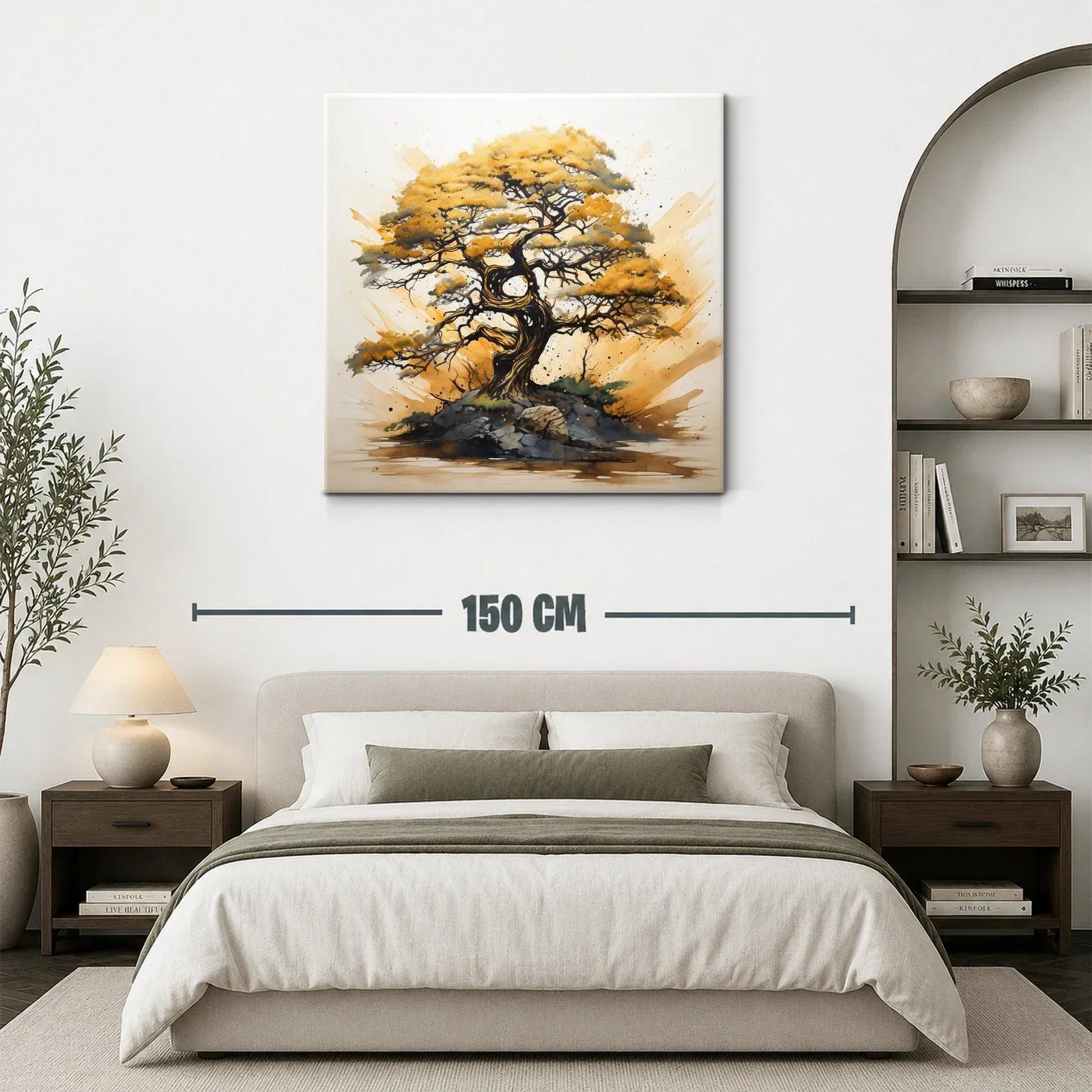 Árbol dorado entre rocas con ambiente natural y sereno — miniatura 3