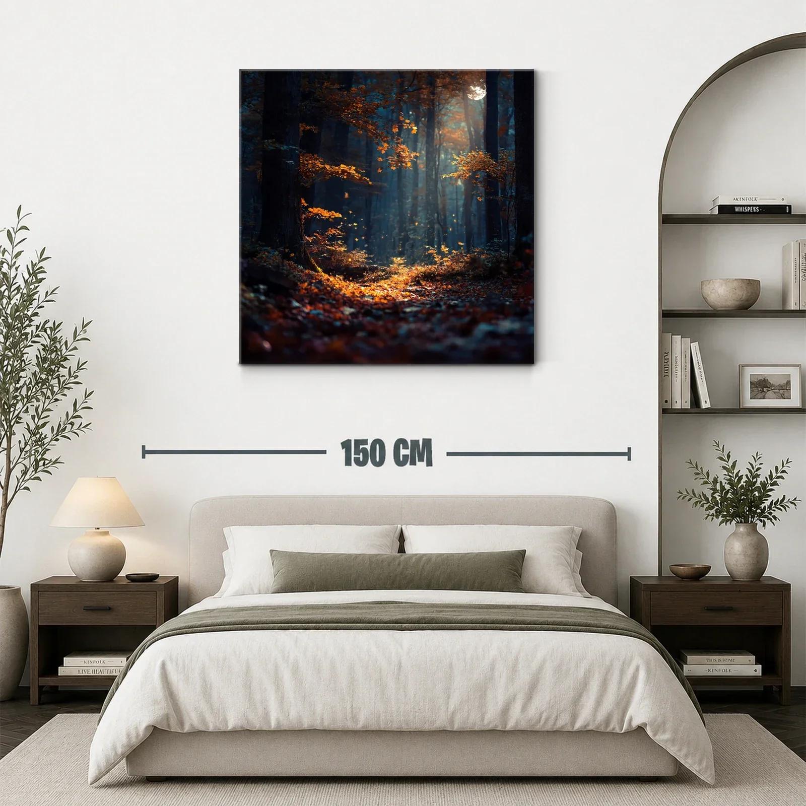 Bosque mágico iluminado entre sombras y hojas otoñales — miniatura 3