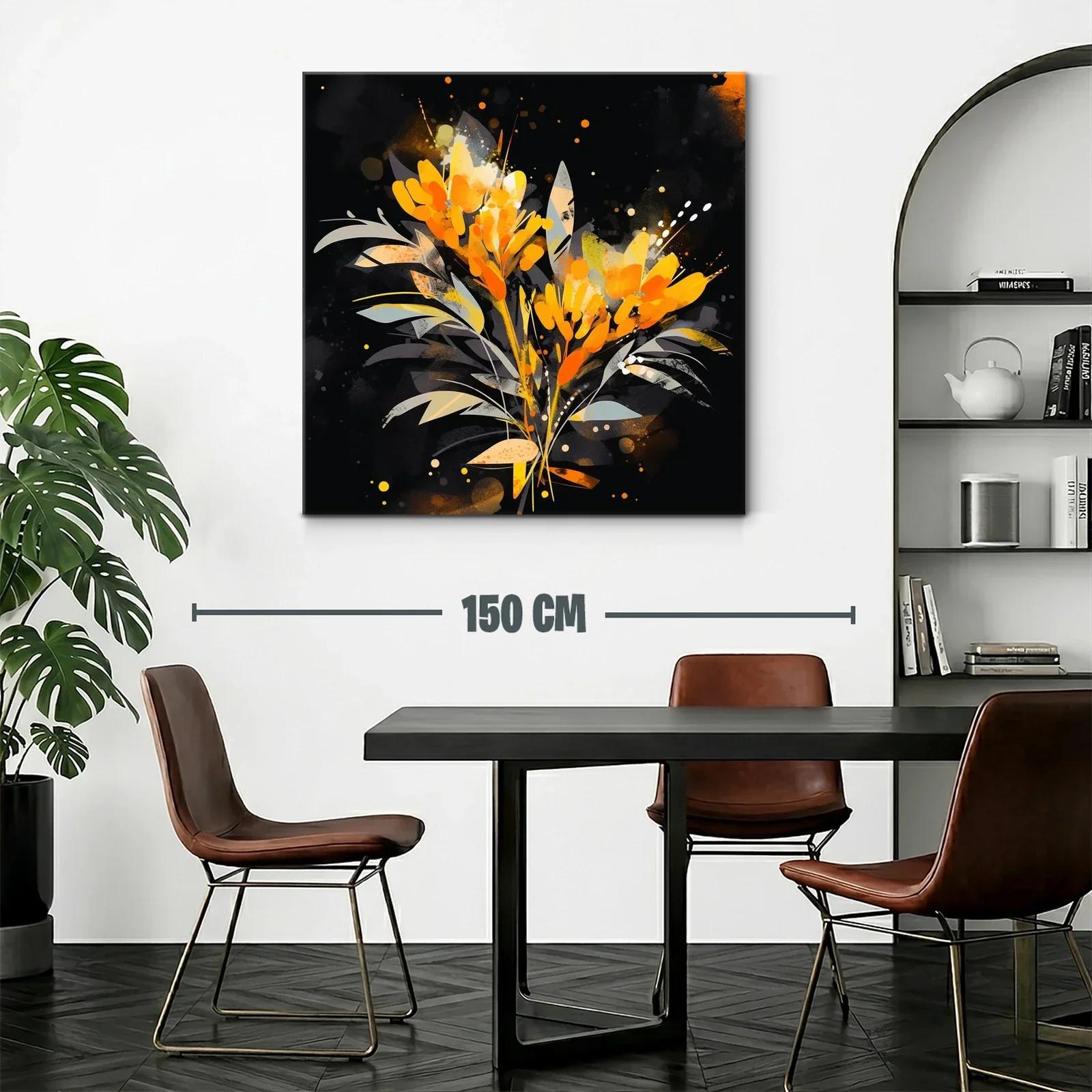 Cuadro moderno con flores naranja y detalles grisáceos — miniatura 2
