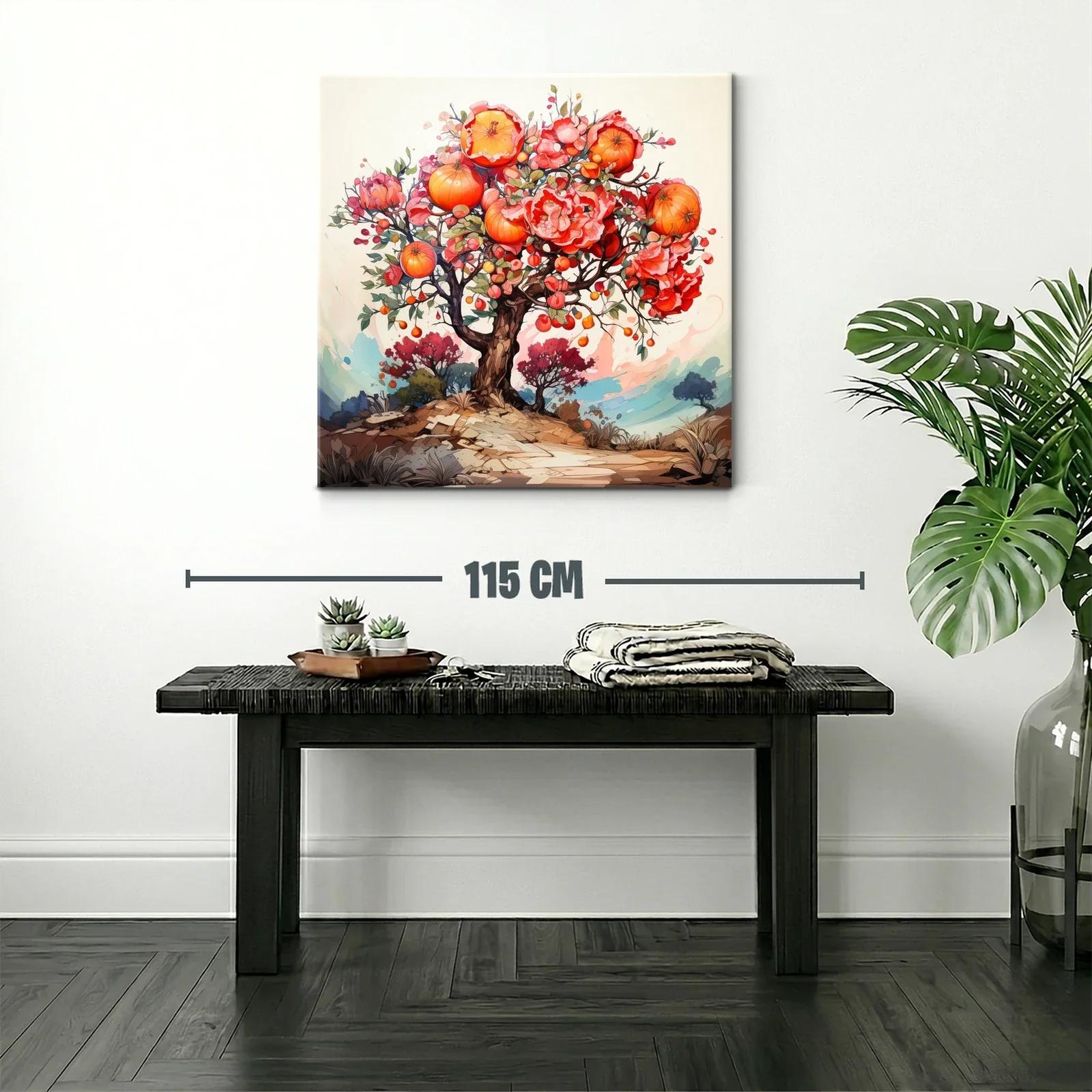 Árbol vibrante con flores y frutos en tonos cálidos — miniatura 2