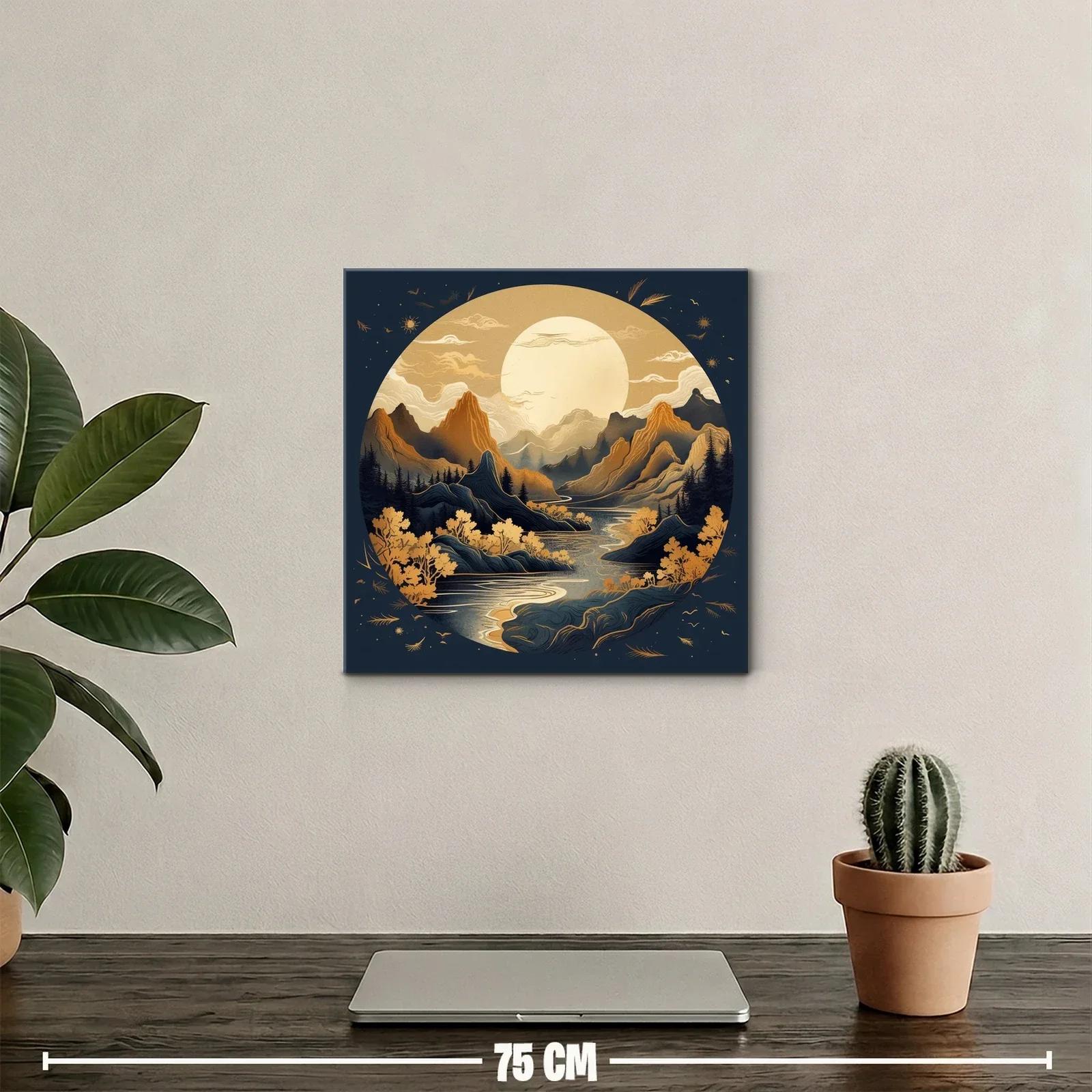 Paisaje Montañoso Bajo Luna Llena en Tonos Dorados — miniatura 2