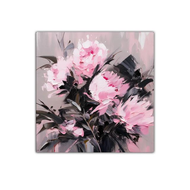 Cuadro decorativo con flores rosas en contraste oscuro