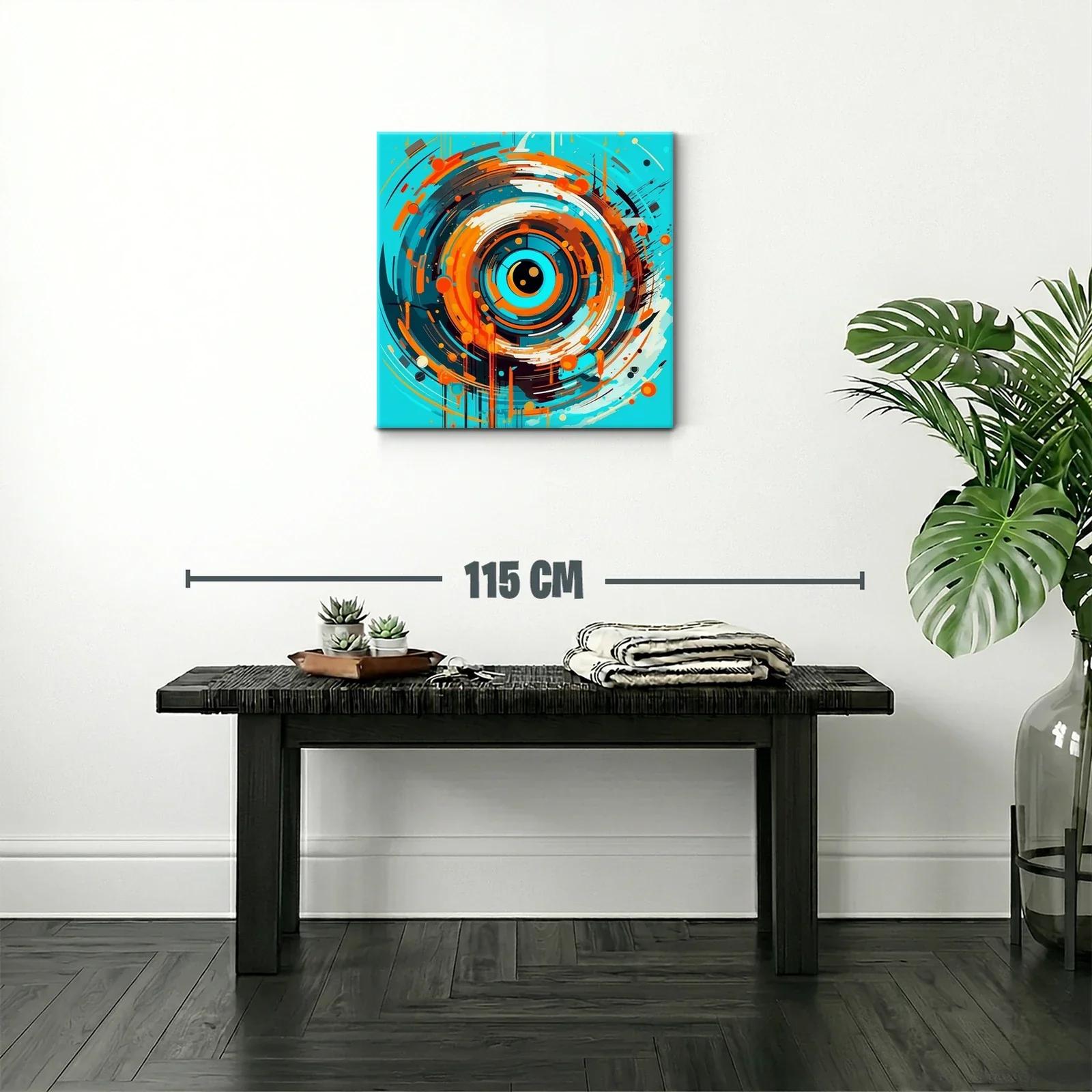 Cuadro abstracto con espiral dinámica en tonos azul y naranja — miniatura 2