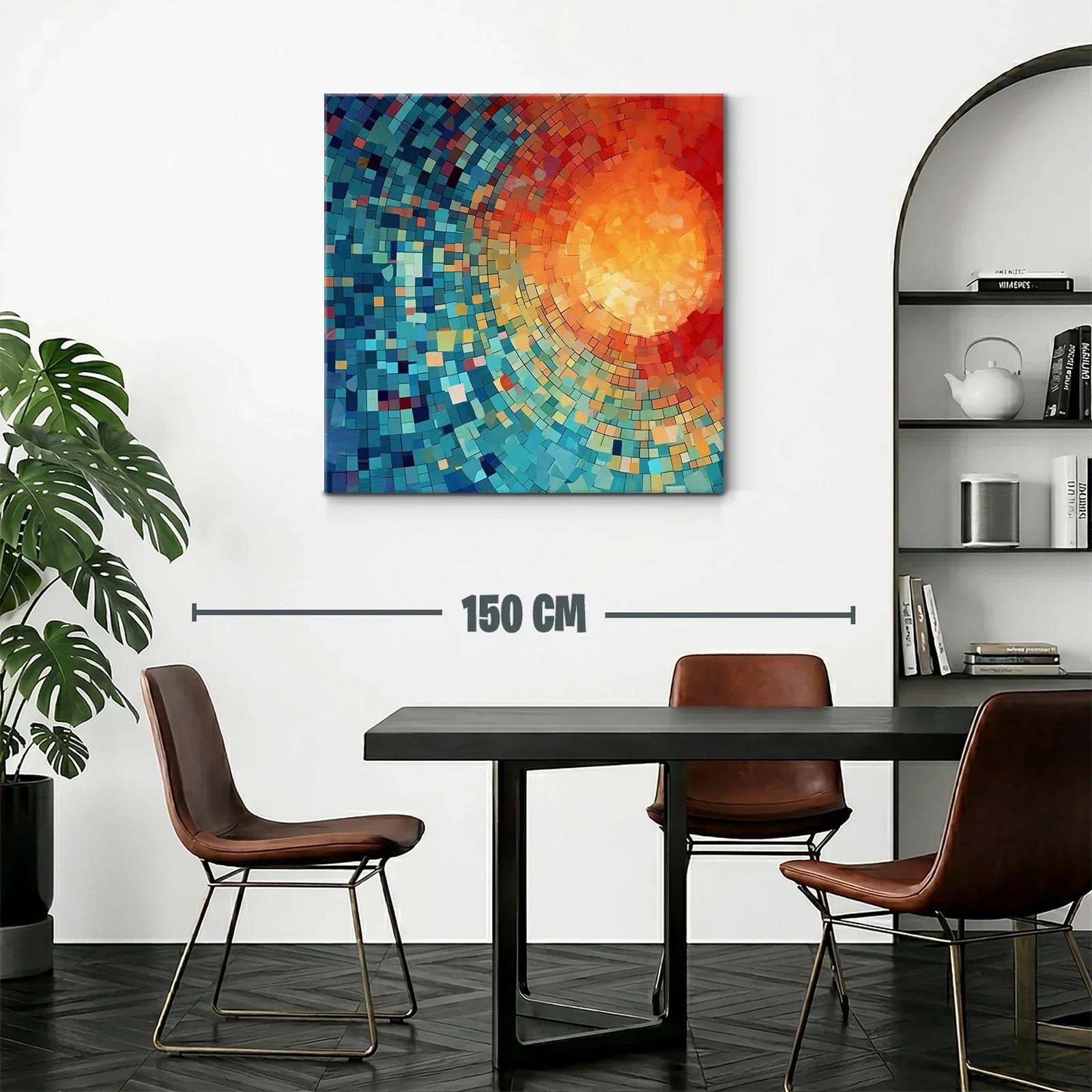 Cuadro abstracto con patrones circulares en tonos cálidos y fríos — miniatura 2