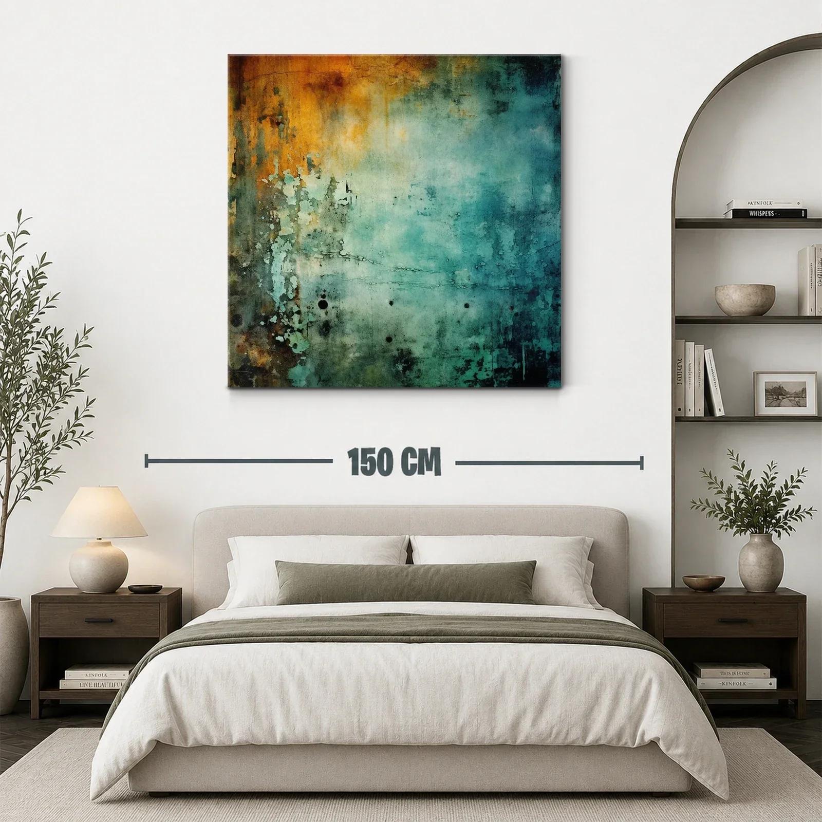 Cuadro abstracto con texturas y tonos cálidos y fríos — miniatura 3