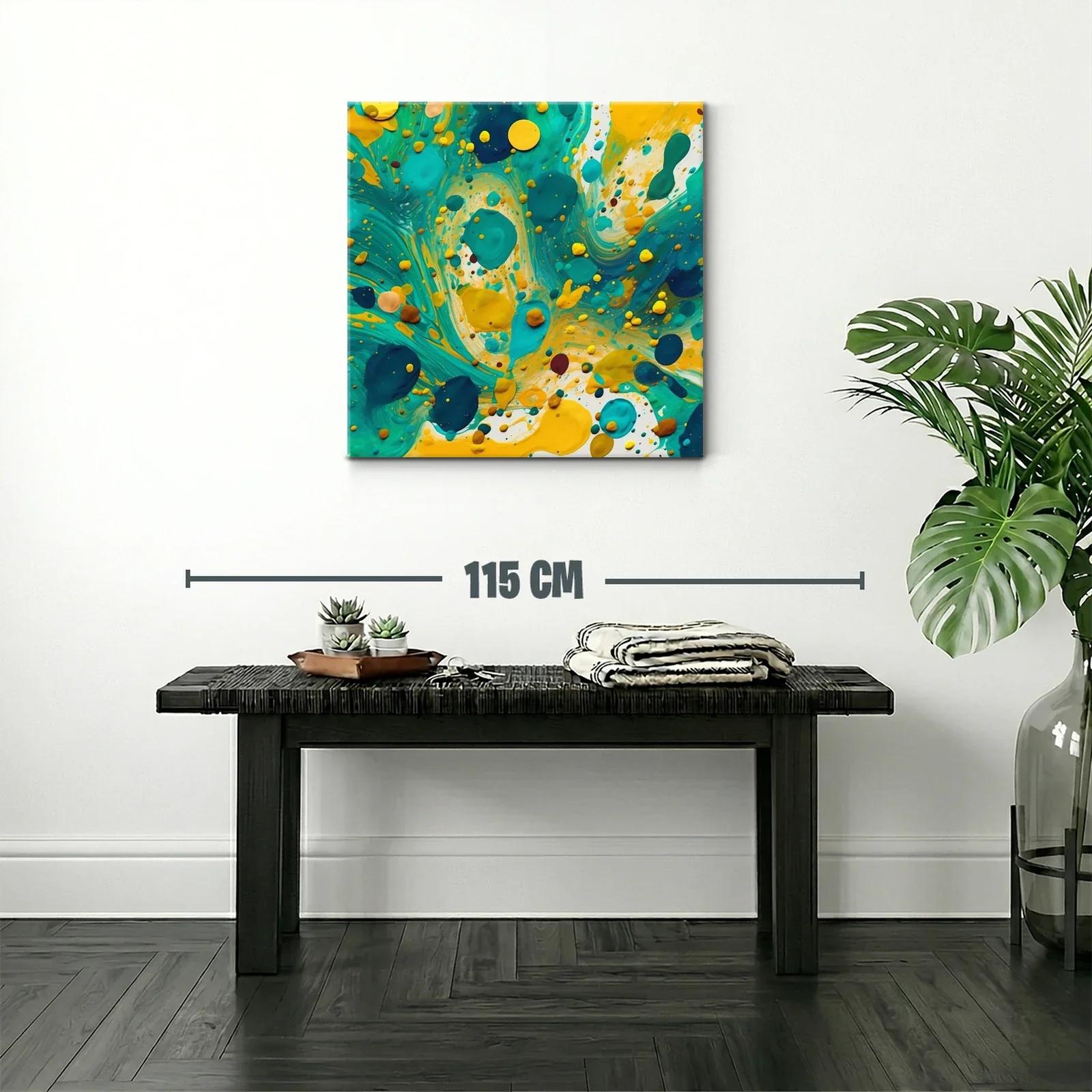 Composición abstracta en tonos turquesa y amarillo vibrante — miniatura 2
