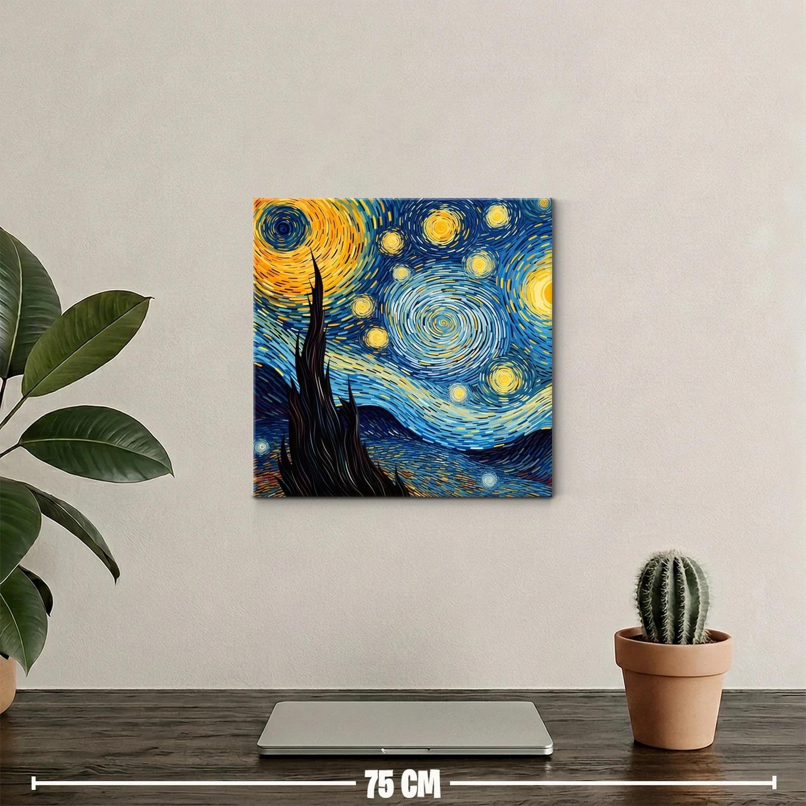 Cuadro nocturno con cielo estrellado en tonos vibrantes — miniatura 2
