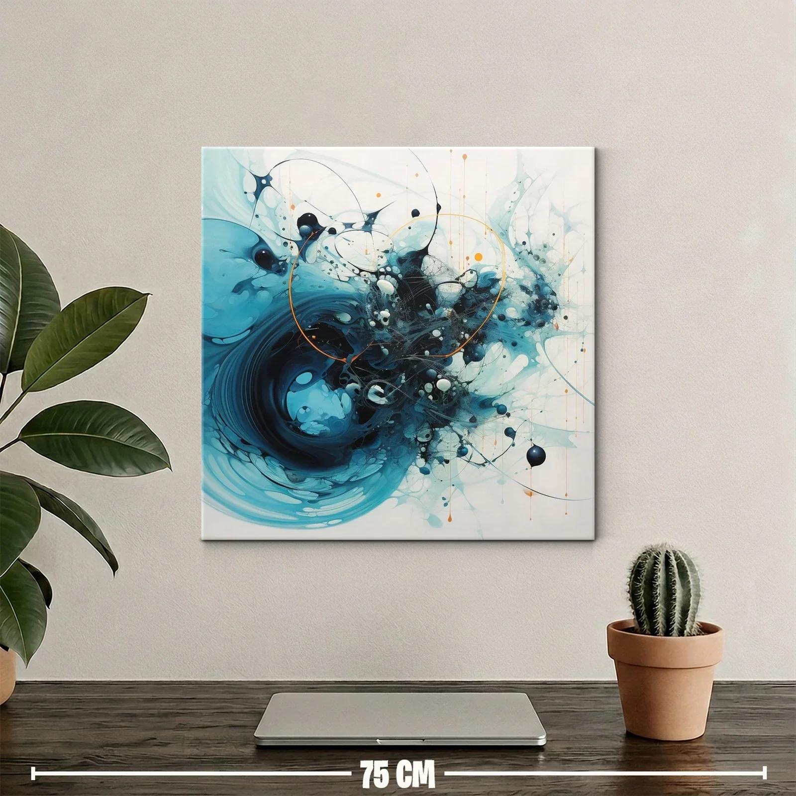 Cuadro abstracto con formas dinámicas en tonos azules y negros — miniatura 2