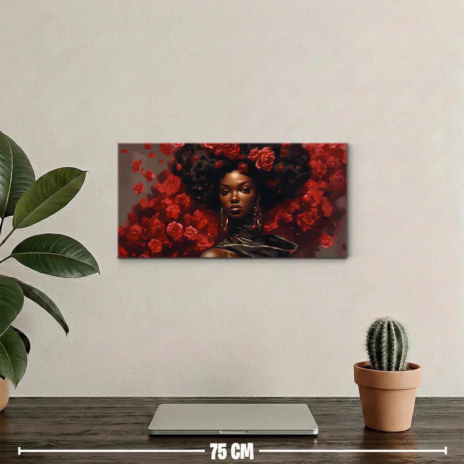 Cuadro mujer afro con flores rojas en el cabello — miniatura 2