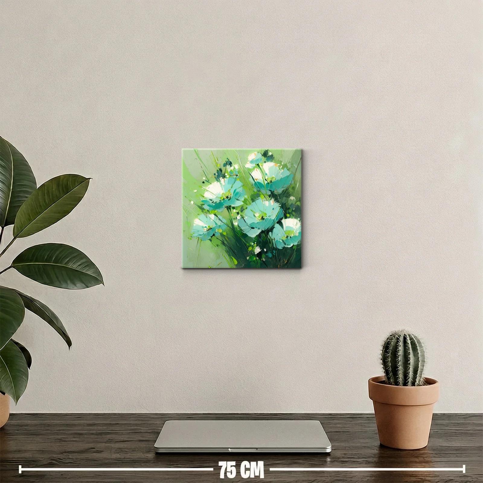 Cuadro floral con vibrantes tonos verdes y azules delicados — miniatura 2