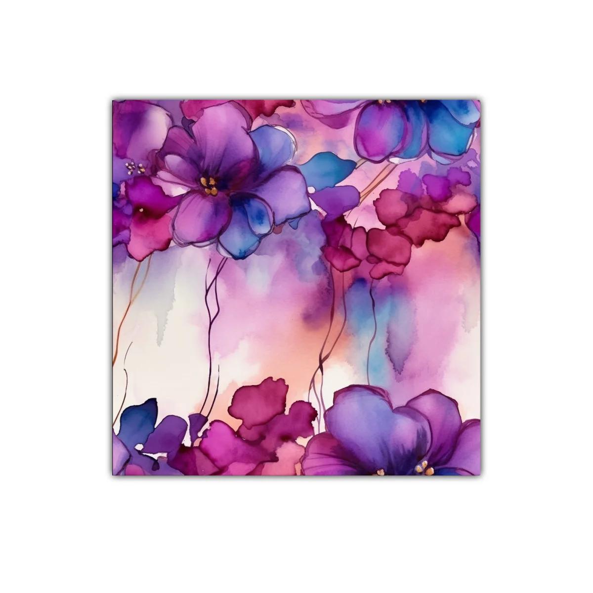 Cuadro decorativo flores en tonos morados y azules vibrantes — imagen principal