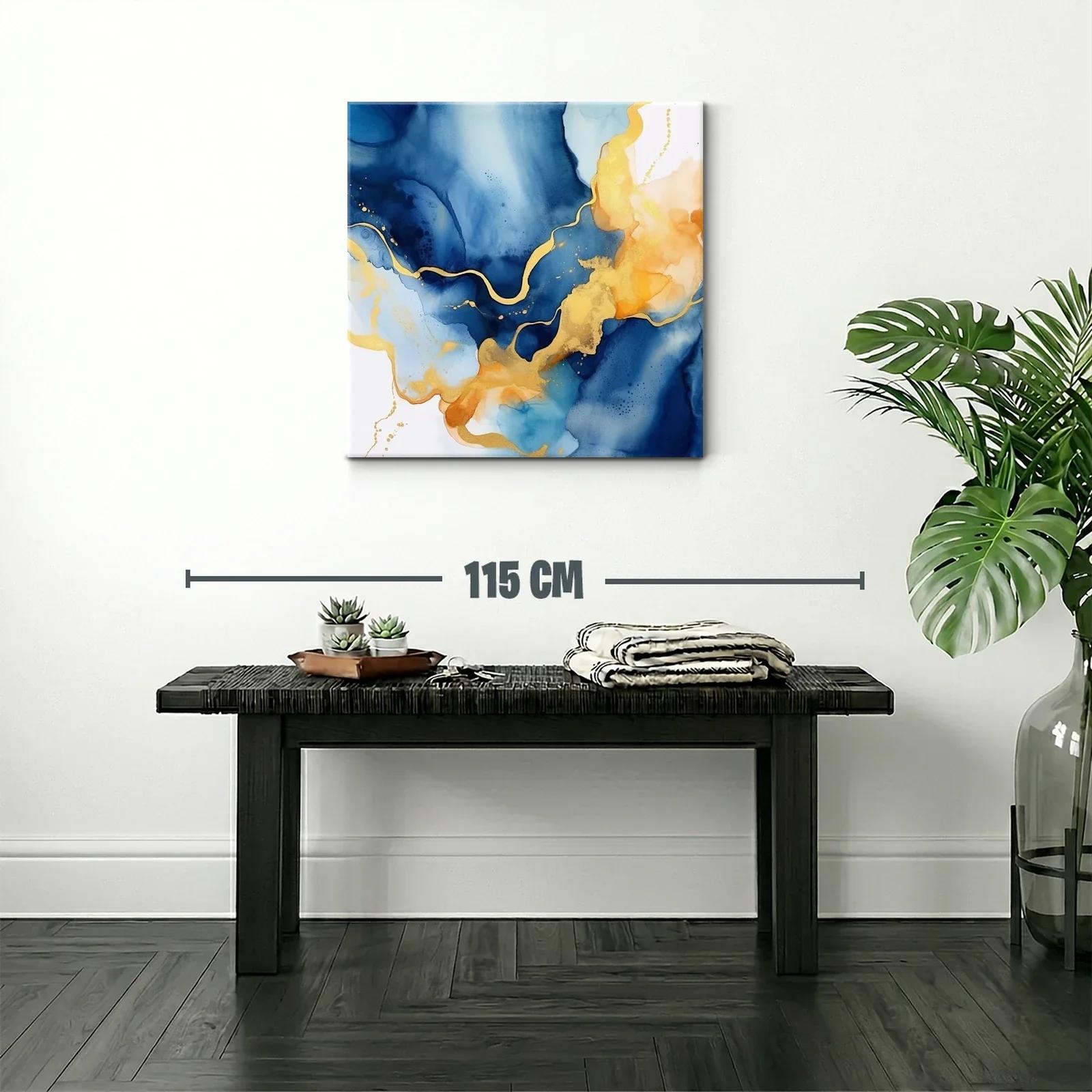 Cuadro abstracto con tonos azules y dorados elegantes — miniatura 2