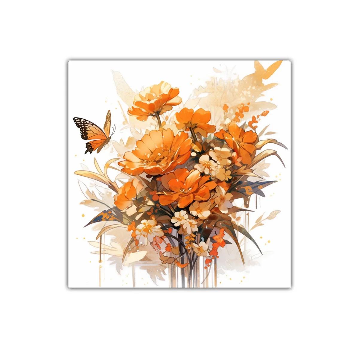 Ramo vibrante de flores naranjas con mariposa delicada — imagen principal