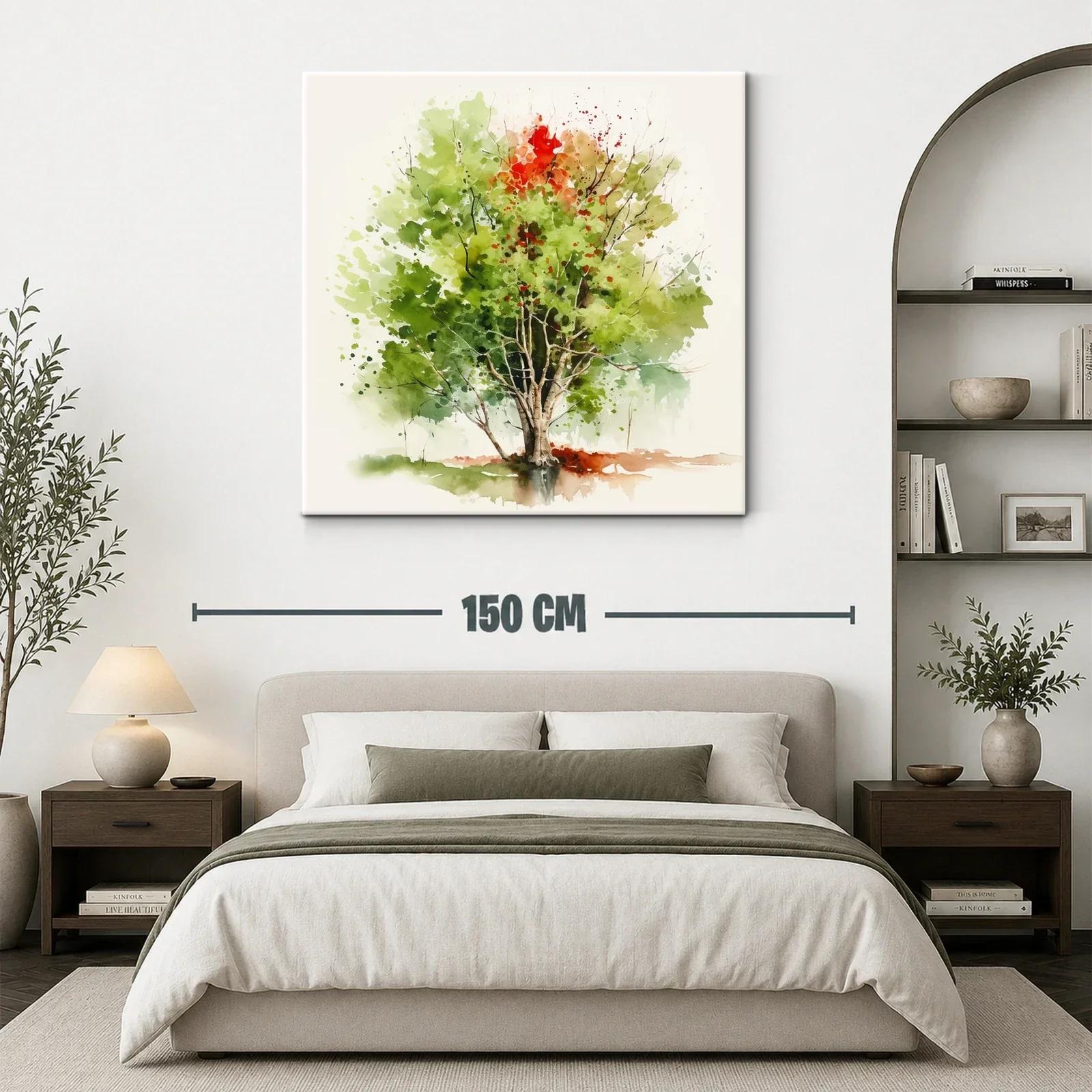 Árbol en acuarela con tonos verdes y toques otoñales — miniatura 3