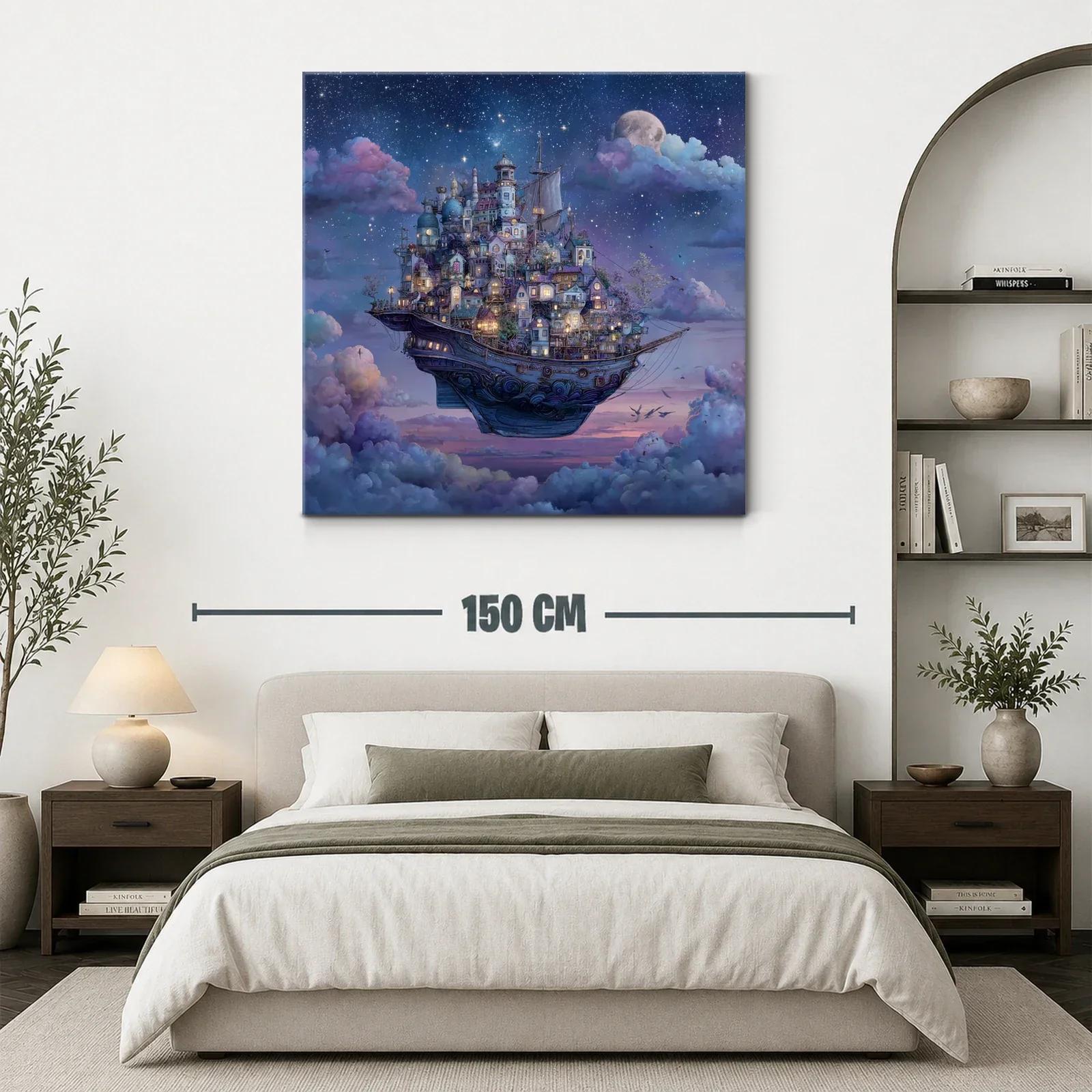 Barco flotante con ciudad iluminada al anochecer — miniatura 3