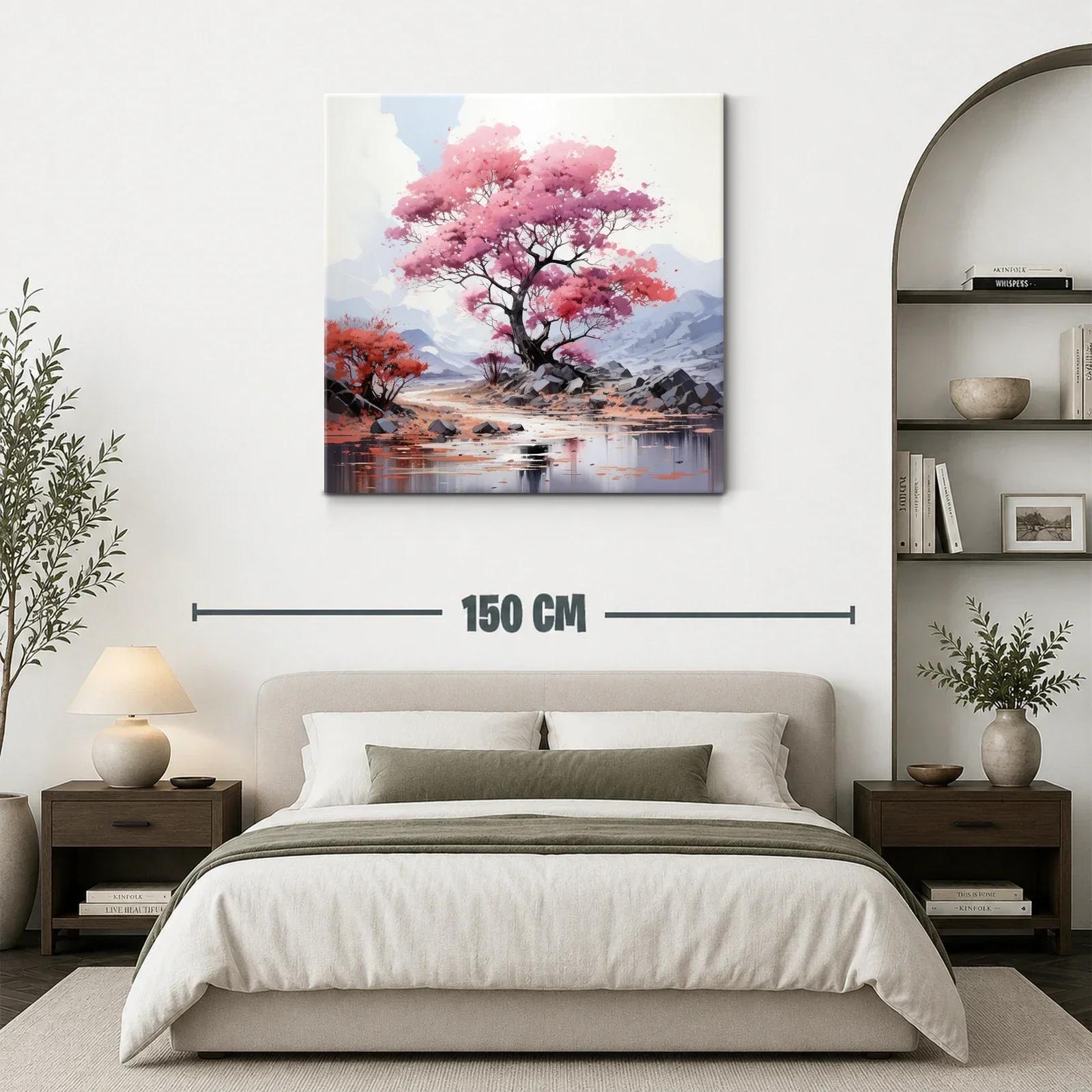 Árbol en flor sobre paisaje sereno y montaña azulada — miniatura 3