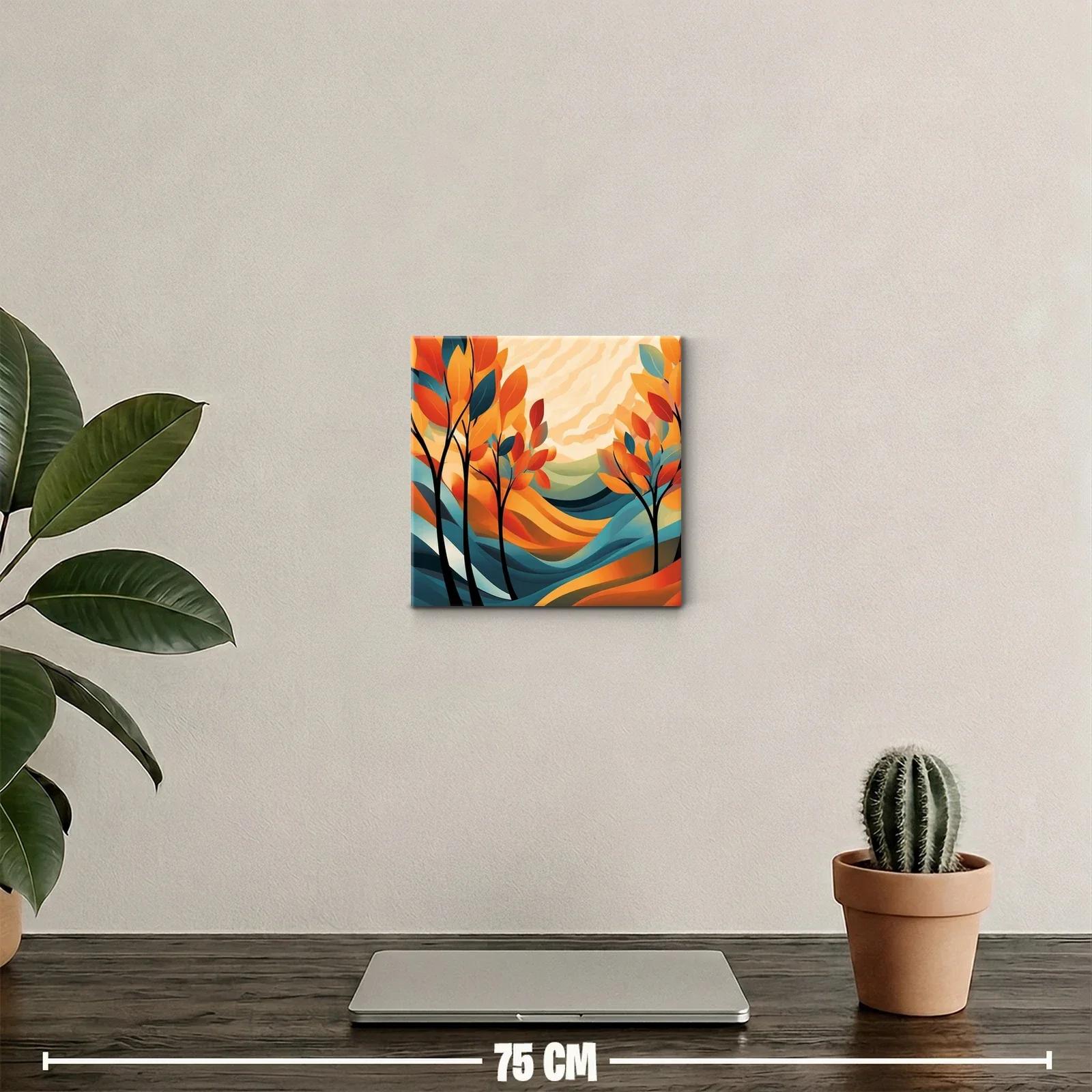 Cuadro decorativo paisaje abstracto con hojas en tonos cálidos — miniatura 2