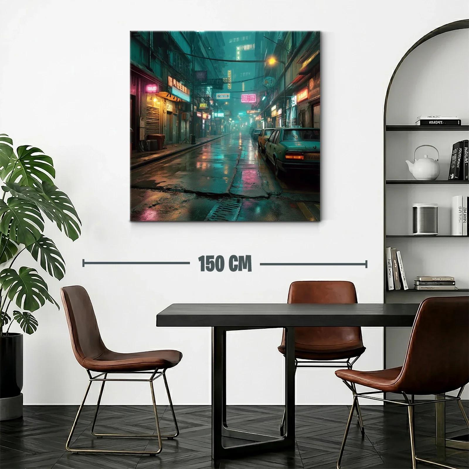 Calle urbana nocturna con luces de neón vibrantes — miniatura 2