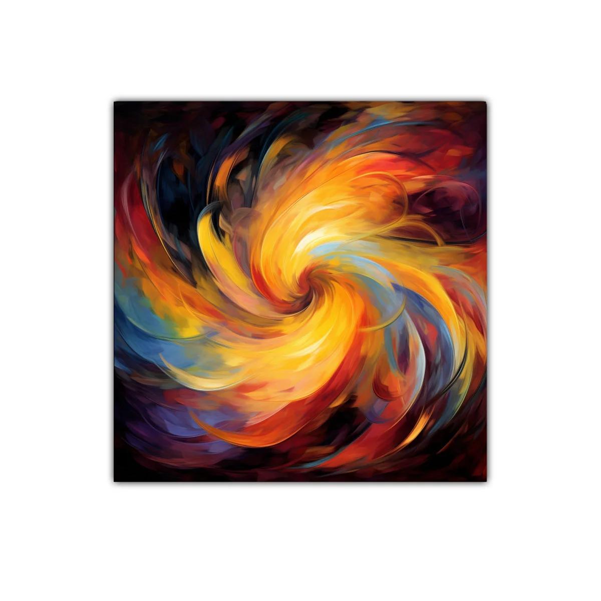 Cuadro abstracto con espiral vibrante en tonos cálidos