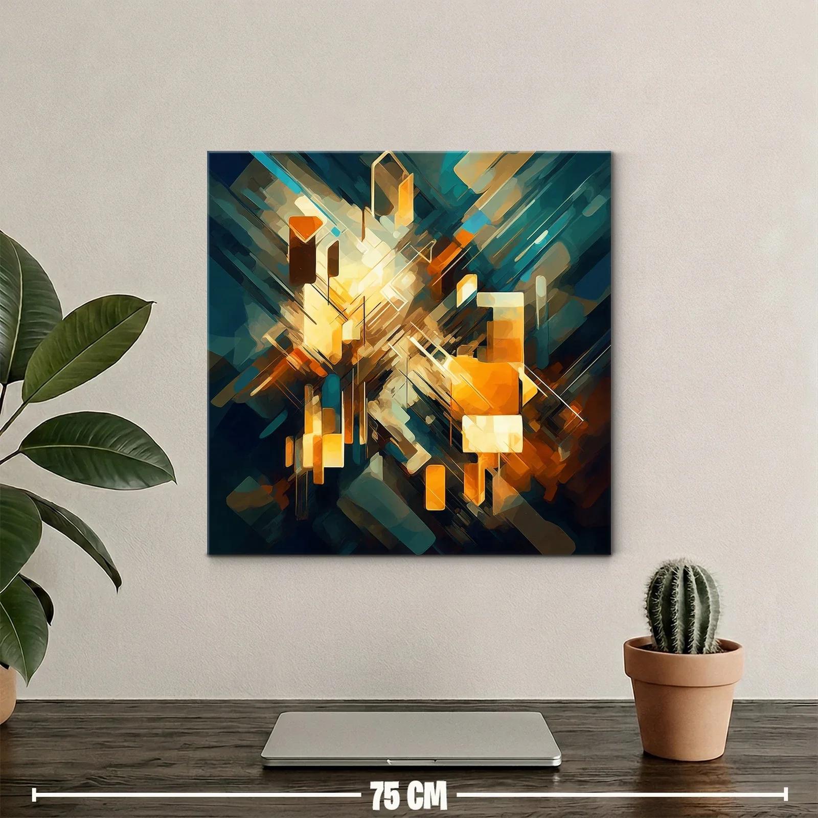 Cuadro abstracto con explosión de luces y formas geométricas — miniatura 2