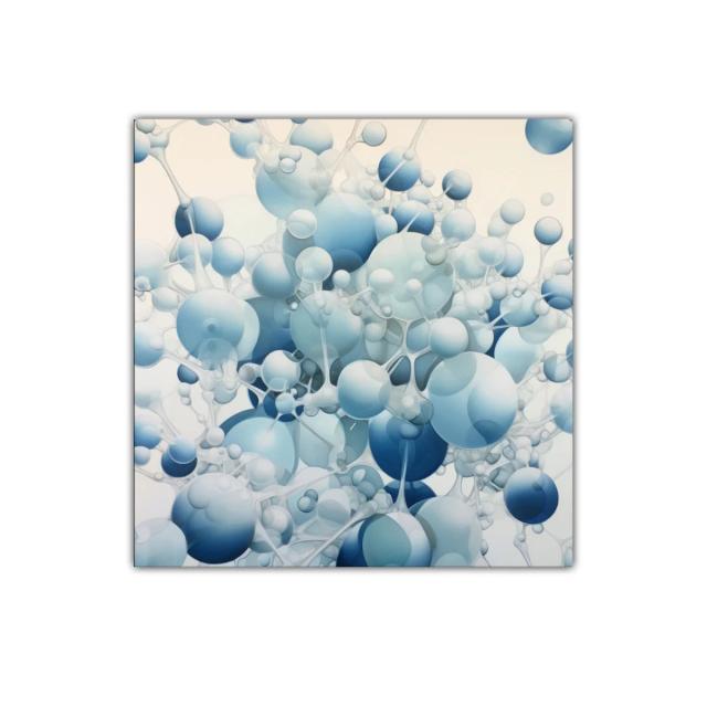 Composición abstracta con esferas en tonos azules y grises