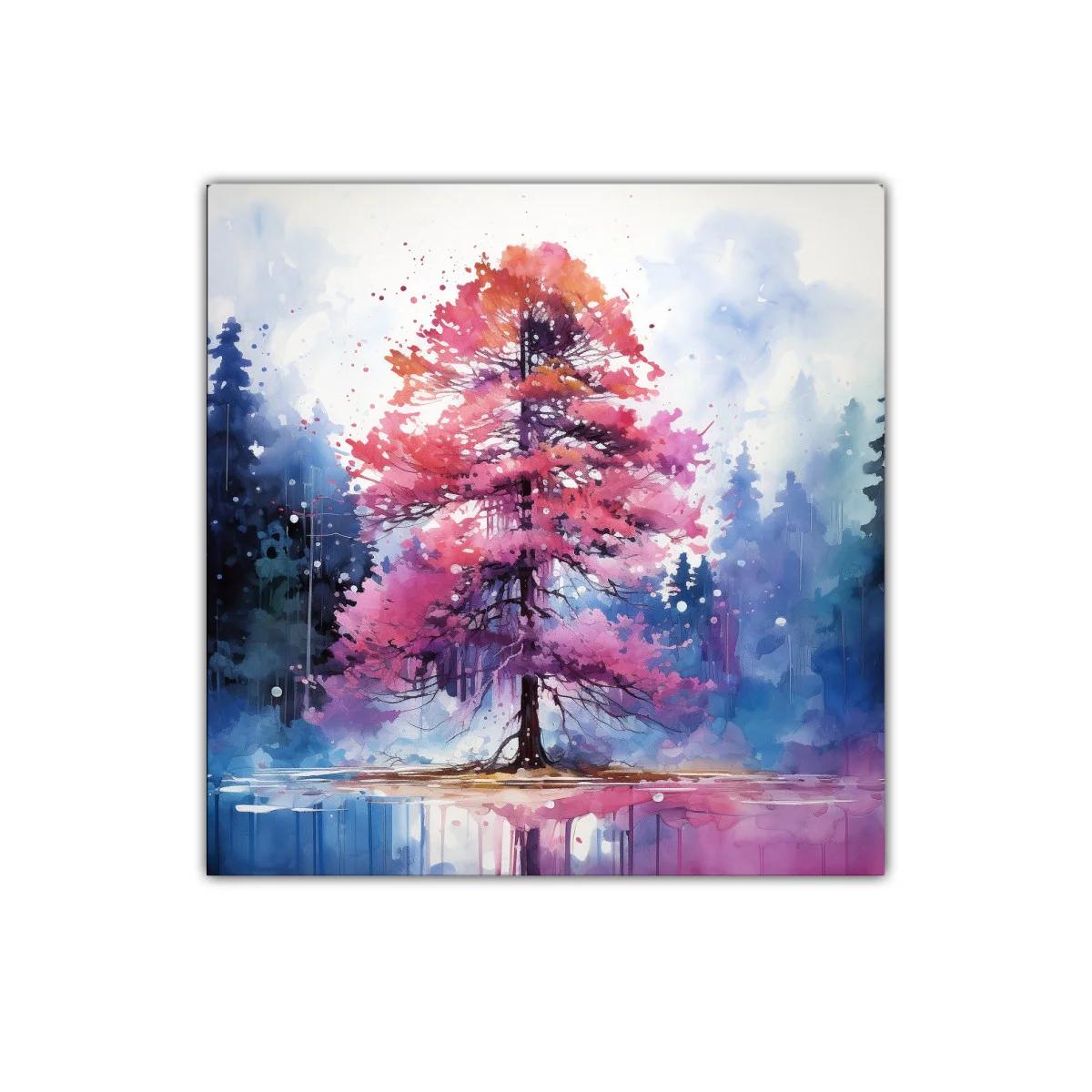 Árbol vibrante en tonos morados y rosas sobre lago tranquilo — imagen principal