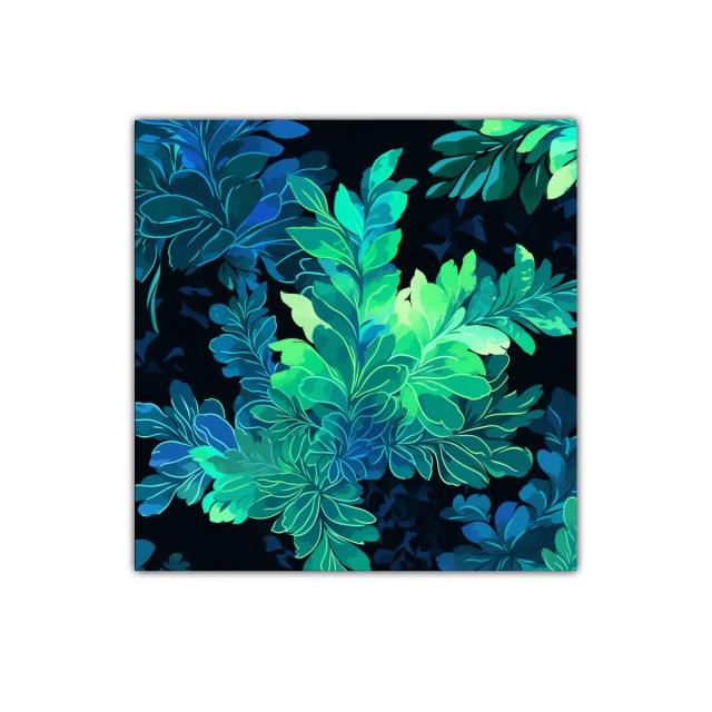 Cuadro decorativo con motivo floral en tonos verdes y azules