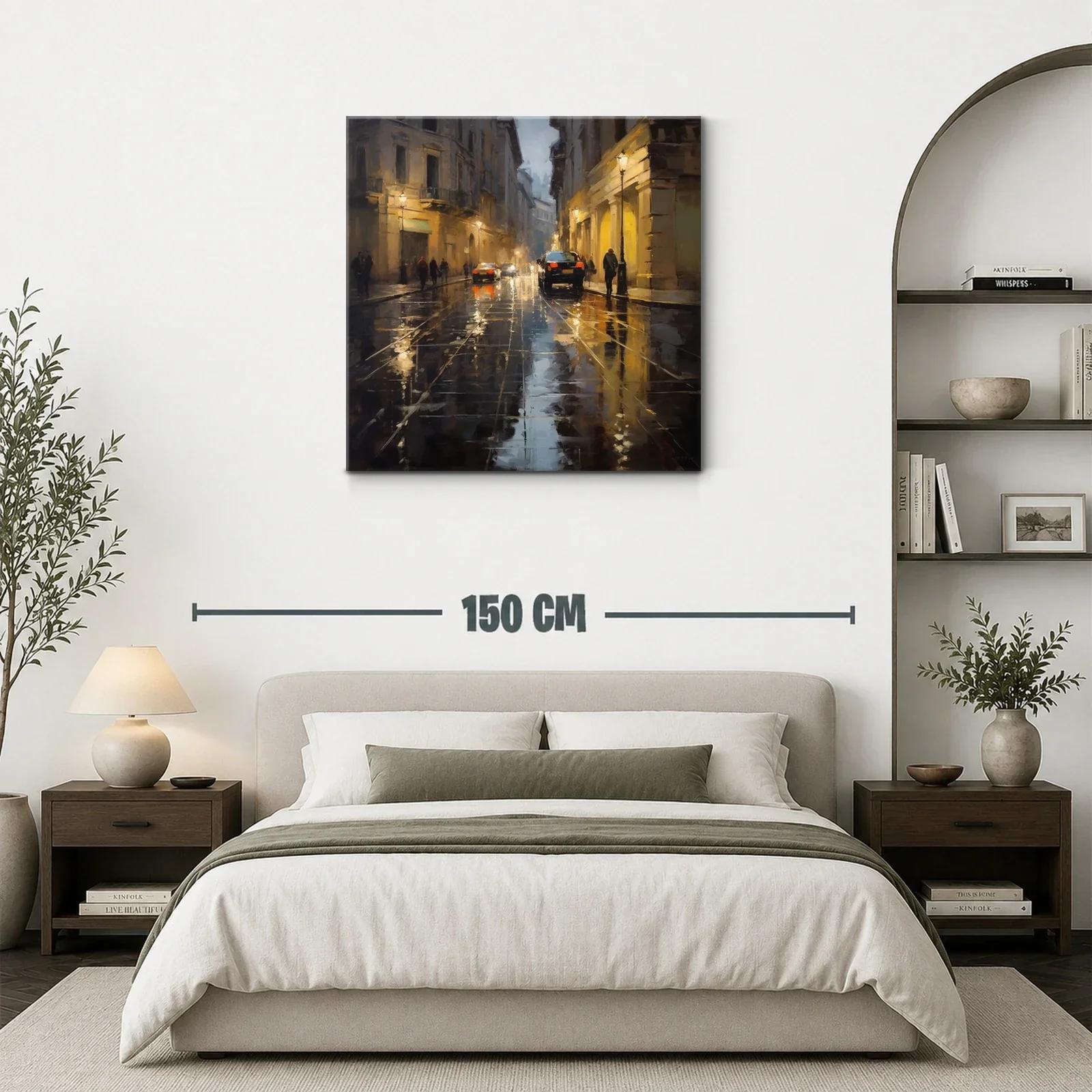 Calle urbana iluminada con reflejos en pavimento mojado — miniatura 3