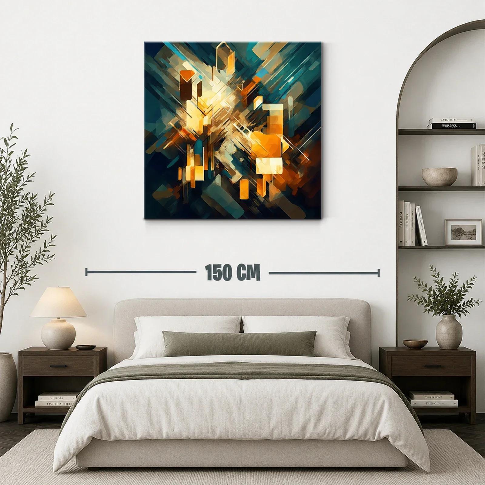 Cuadro abstracto con explosión de luces y formas geométricas — miniatura 3