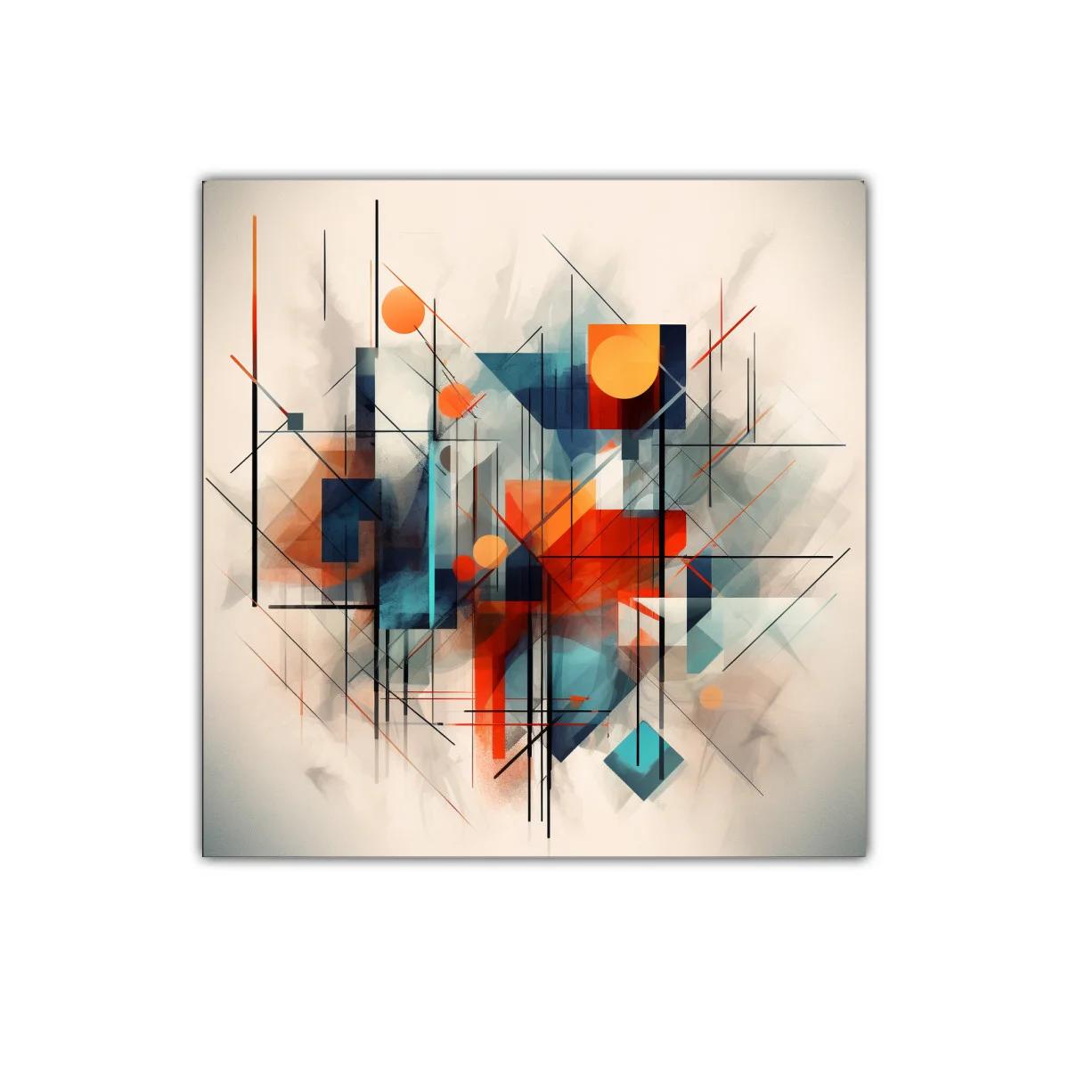 Composición geométrica con tonos cálidos y fríos vibrantes