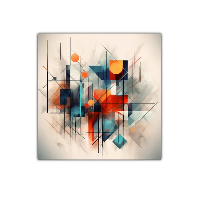 Composición geométrica con tonos cálidos y fríos vibrantes