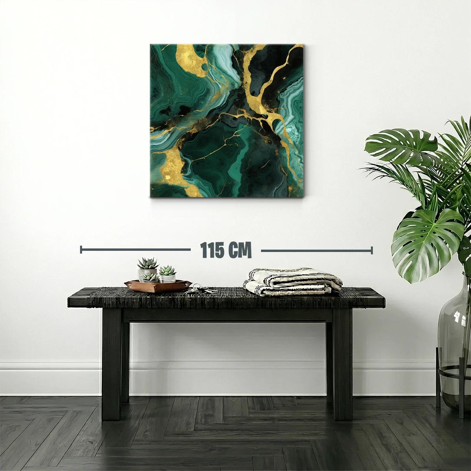 Cuadro abstracto con tonos verdes y detalles dorados brillantes — miniatura 2