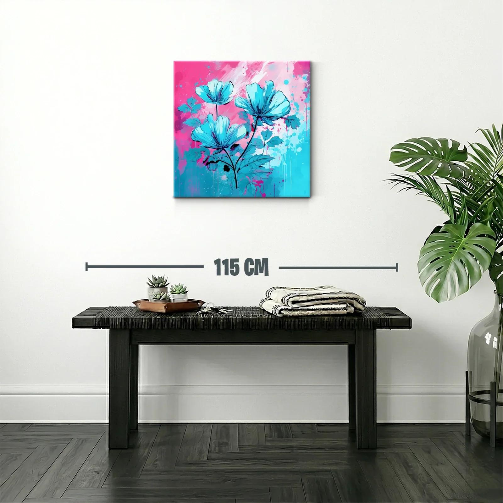 Flores azules vibrantes sobre fondo rosa y aqua — miniatura 2