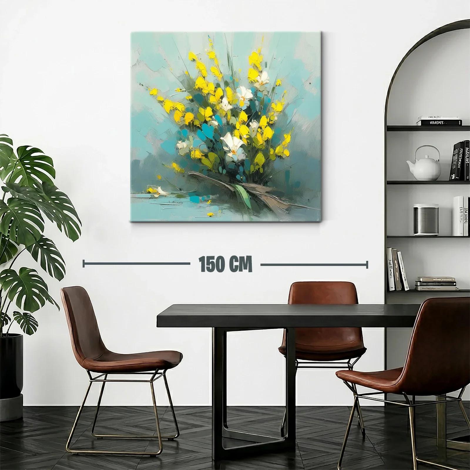 Ramo vibrante con flores amarillas y blanco sobre fondo azul — miniatura 2