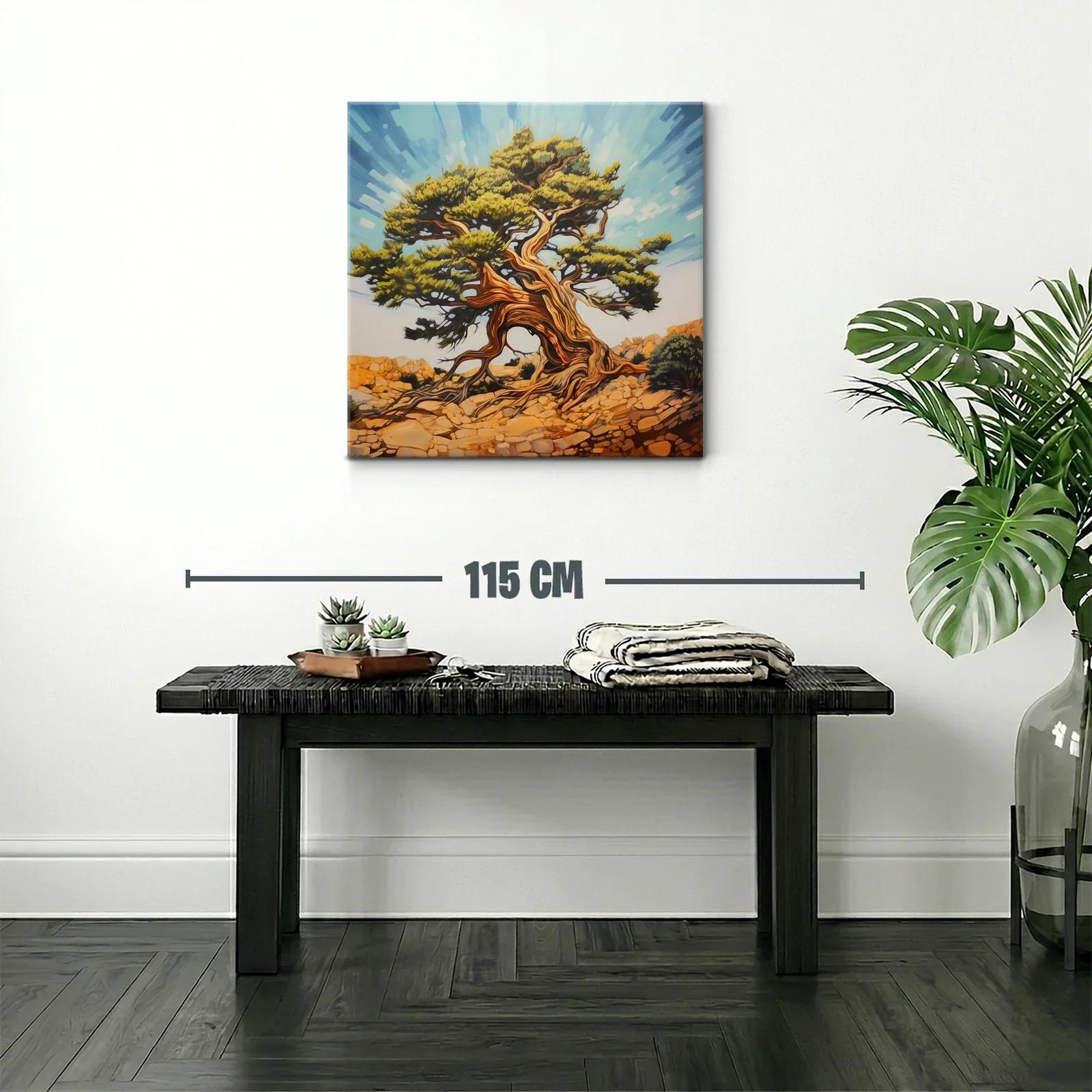 Árbol retorcido con ramas y hojas verdes bajo cielo azul — miniatura 2
