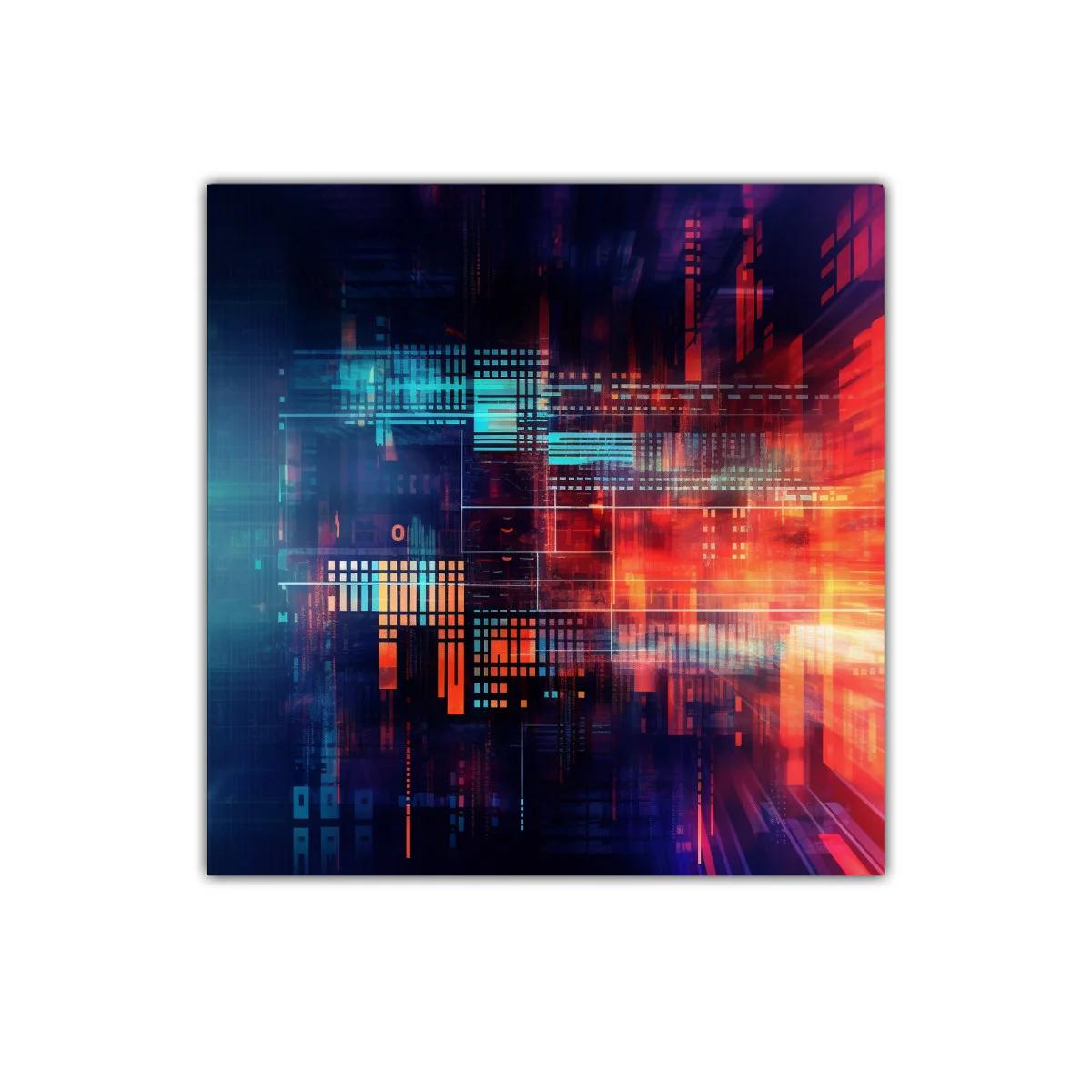 Cuadro abstracto con vibrantes luces urbanas y geometría digital — imagen principal