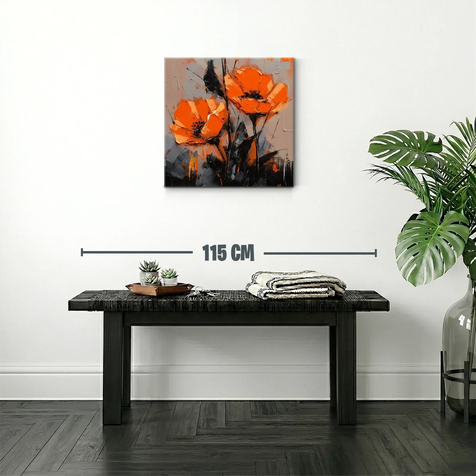Cuadro con flores vibrantes en tonos naranja y negro — miniatura 2