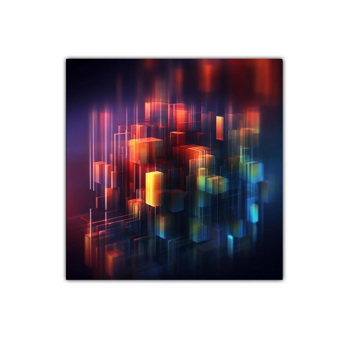 Composición abstracta con cubos iluminados y tonos intensos