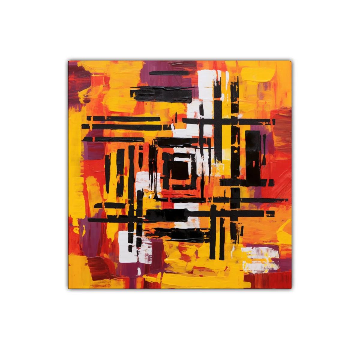 Cuadro abstracto con vibrantes tonos cálidos y motivos geométricos — imagen principal