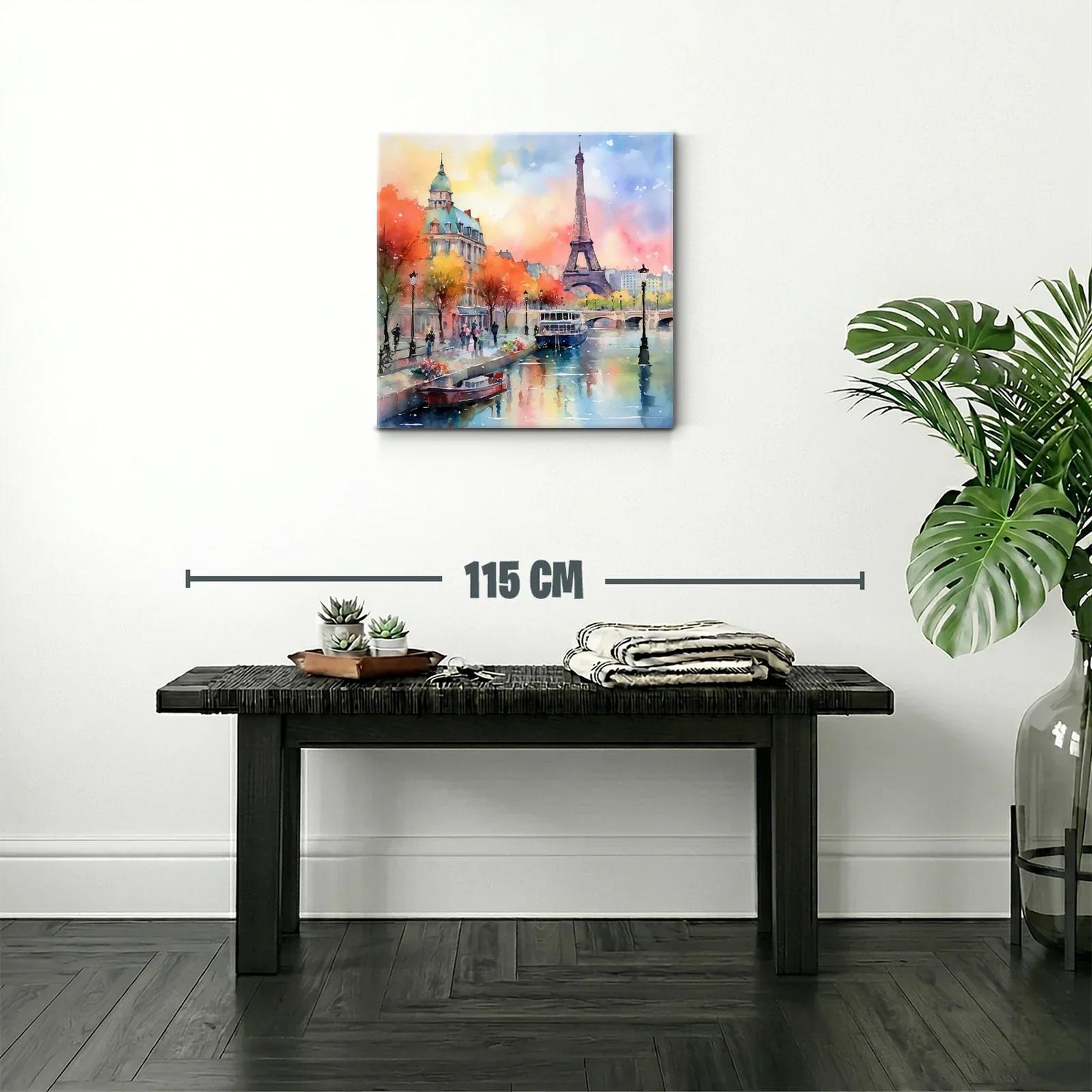 Paisaje urbano con la torre Eiffel y río al atardecer — miniatura 2