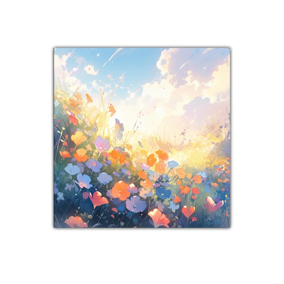 Cuadro flores de campo al amanecer con luz cálida — imagen principal