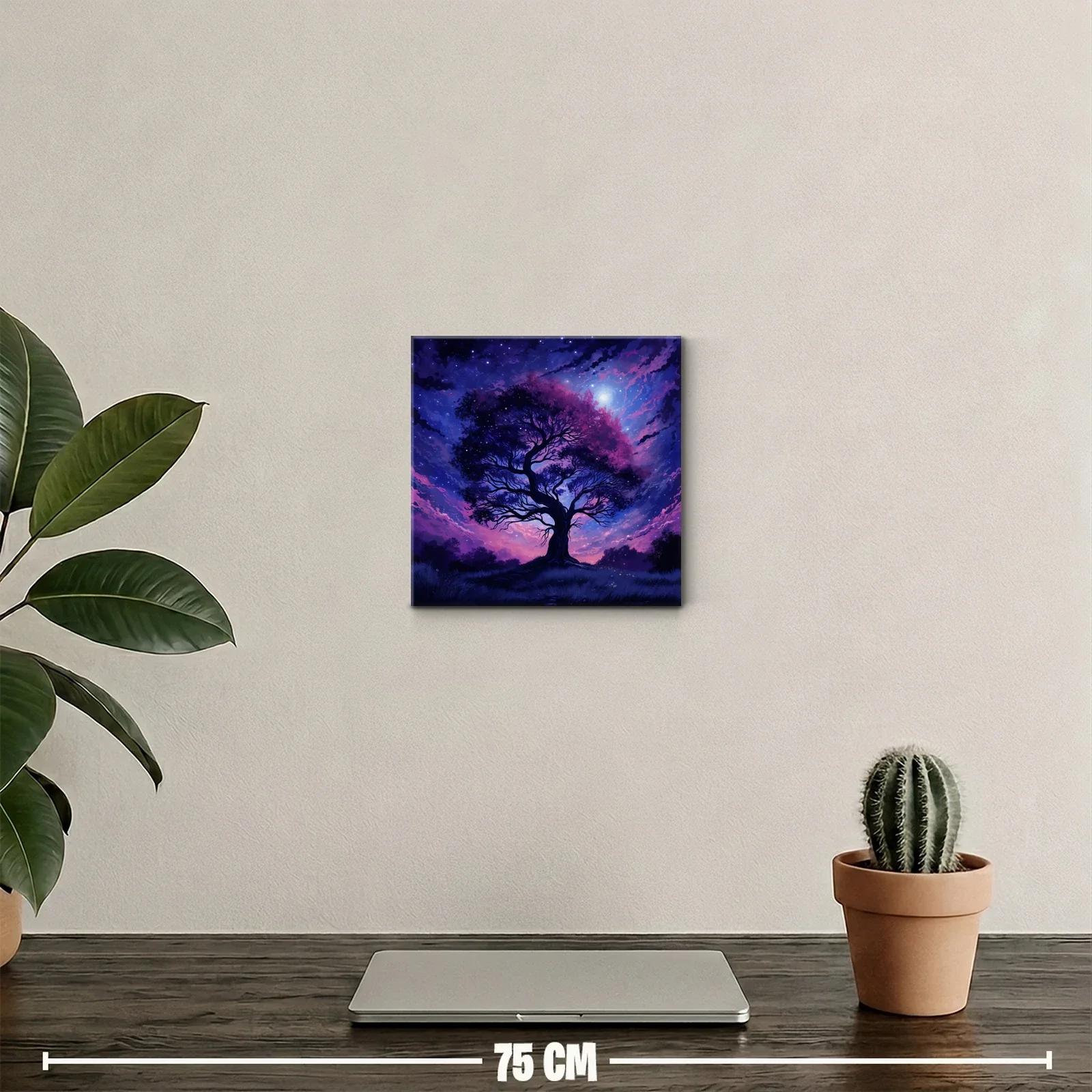 Árbol nocturno con cielo estrellado en tonos morados — miniatura 2