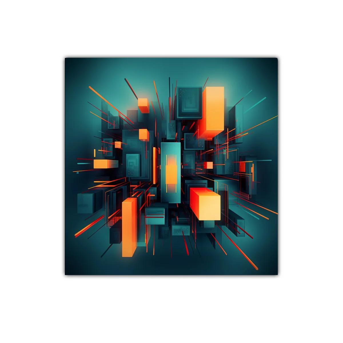 Composición geométrica vibrante en tonos azul y naranja — imagen principal