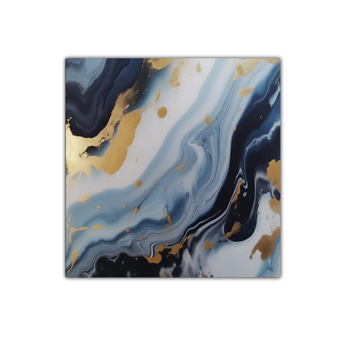 Cuadro abstracto con tonos azules y detalles dorados